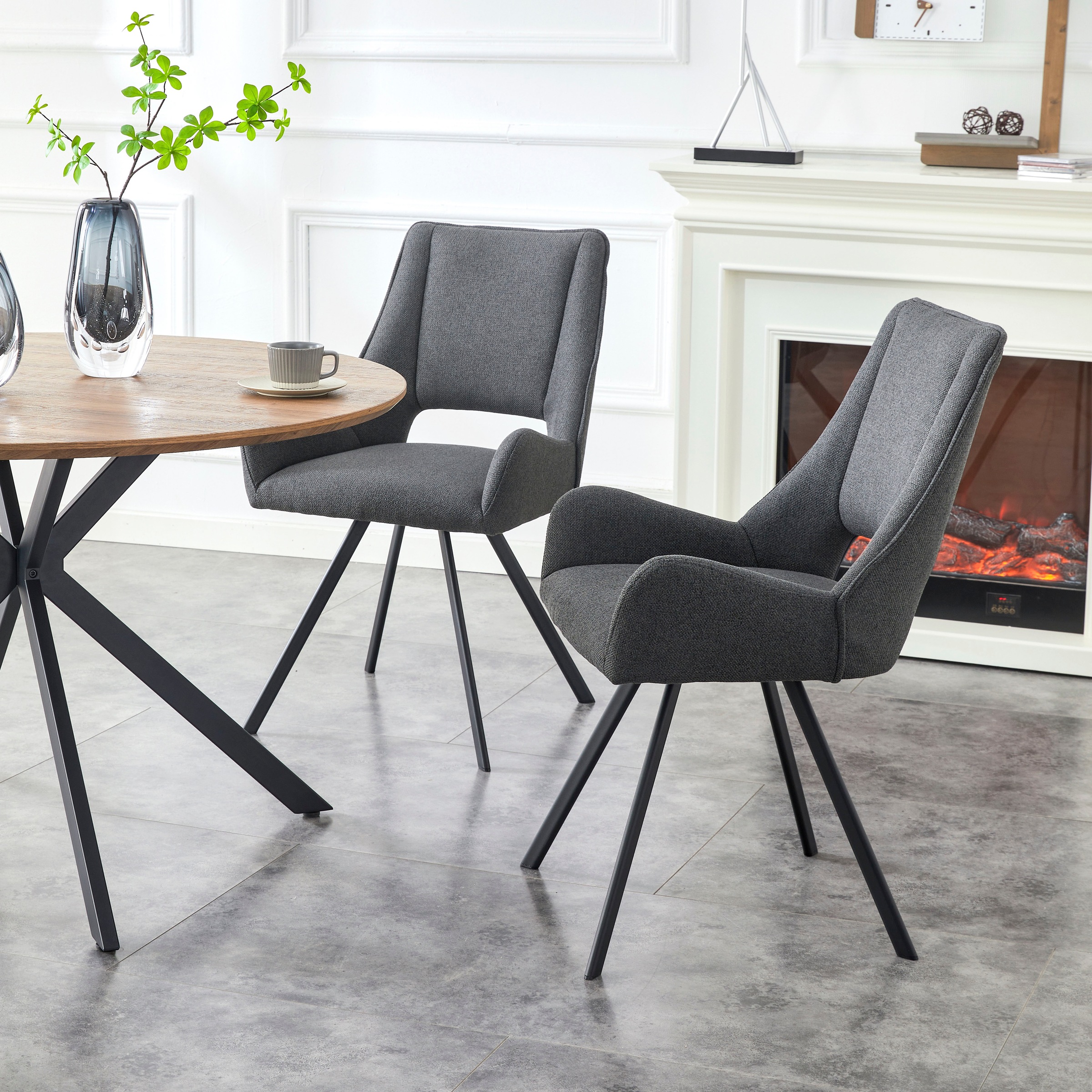 Home affaire Esszimmerstuhl »BRANDON, 2er Set, mit Metallgestell in matt schwarz« (Set) 2 Stk.in verschiedenen Farben, Belsatbarkeit pro Stuhl 120 kg, 360° drehbar