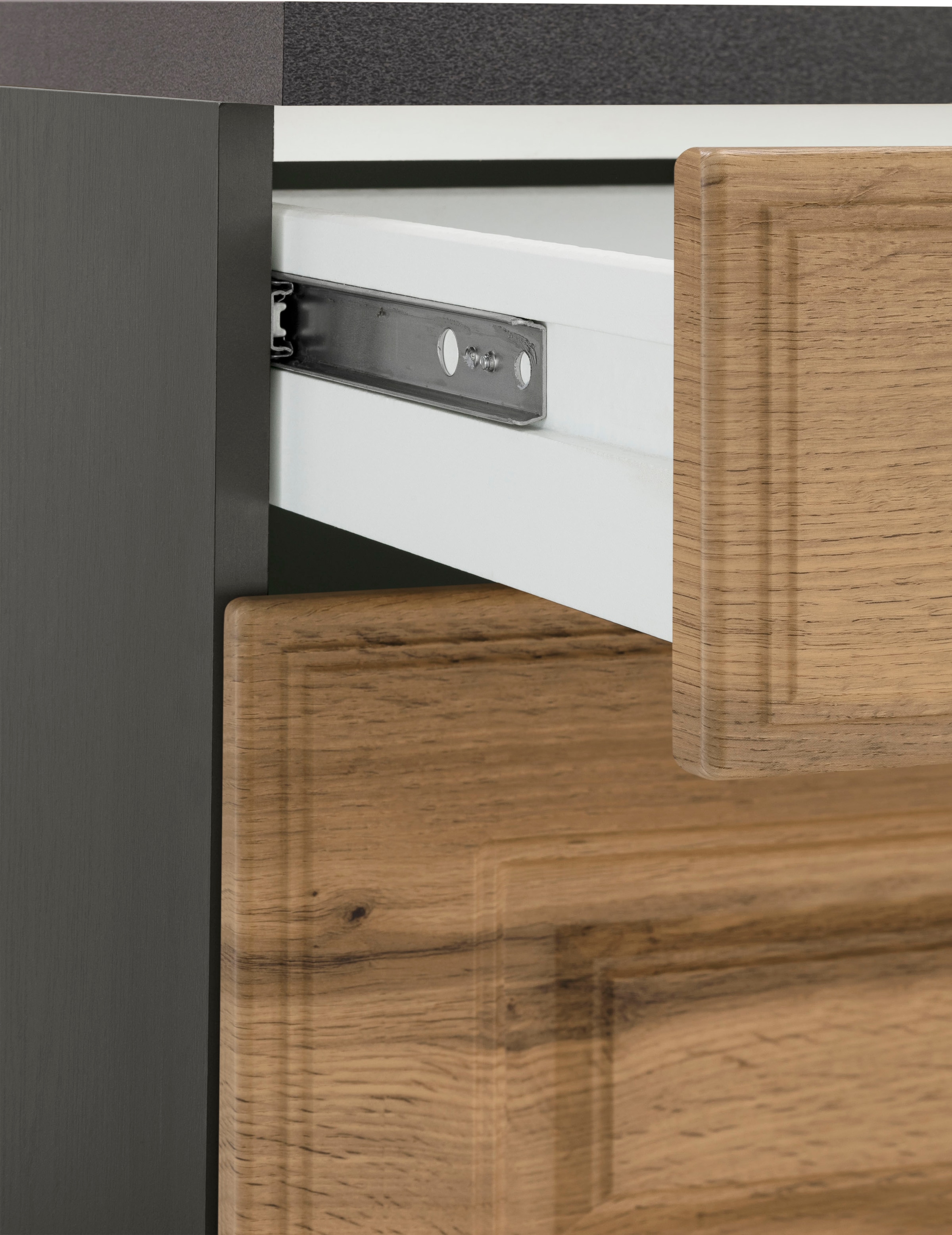 KOCHSTATION Küchenzeile »KS-Stockholm«, Breite 220 cm, mit hochwertigen MDF Fronten im Landhaus-Stil