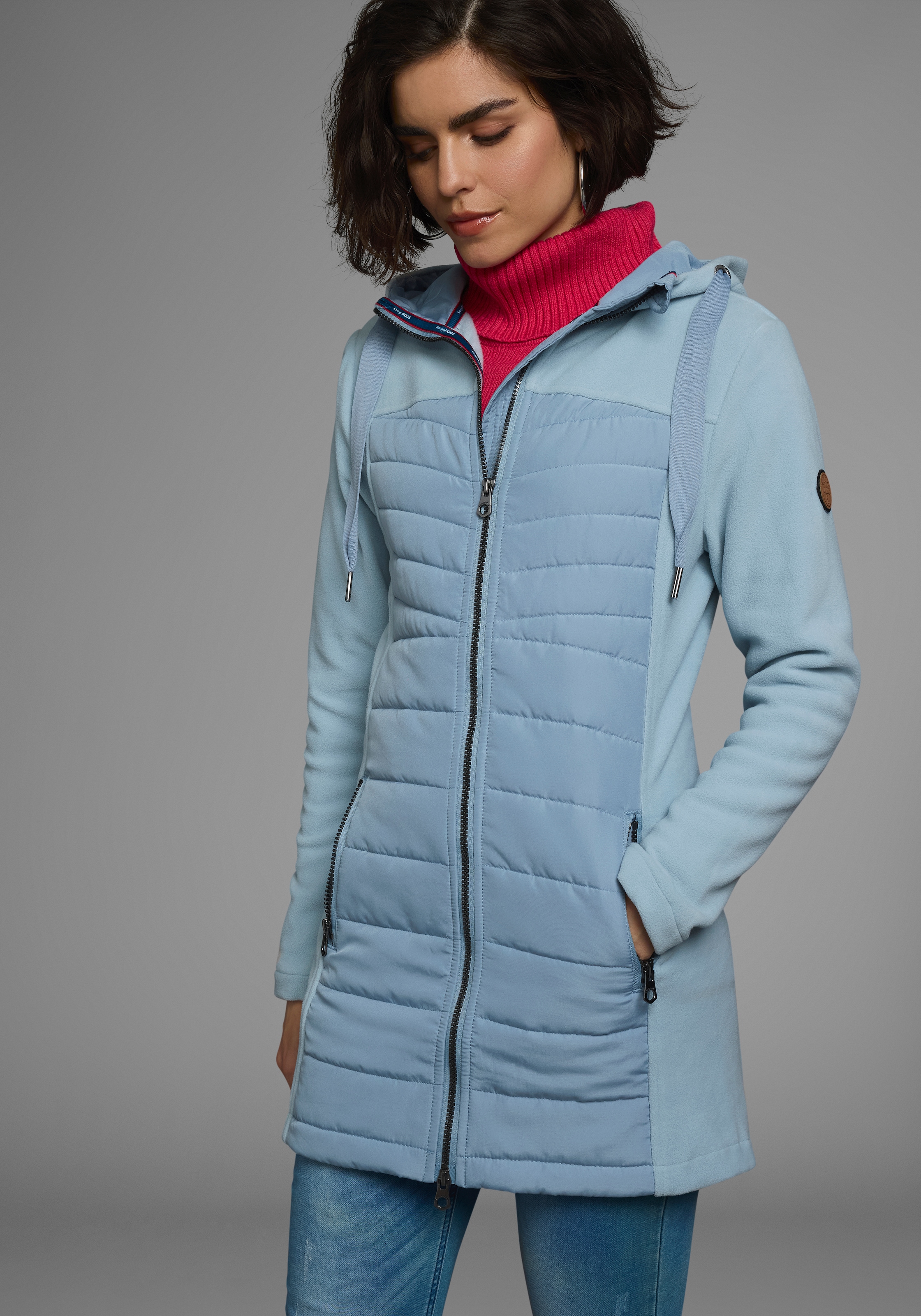 KangaROOS Langjacke, mit Kapuze, Hybridjacke - Fleecejacke mit wattierten Bereichen