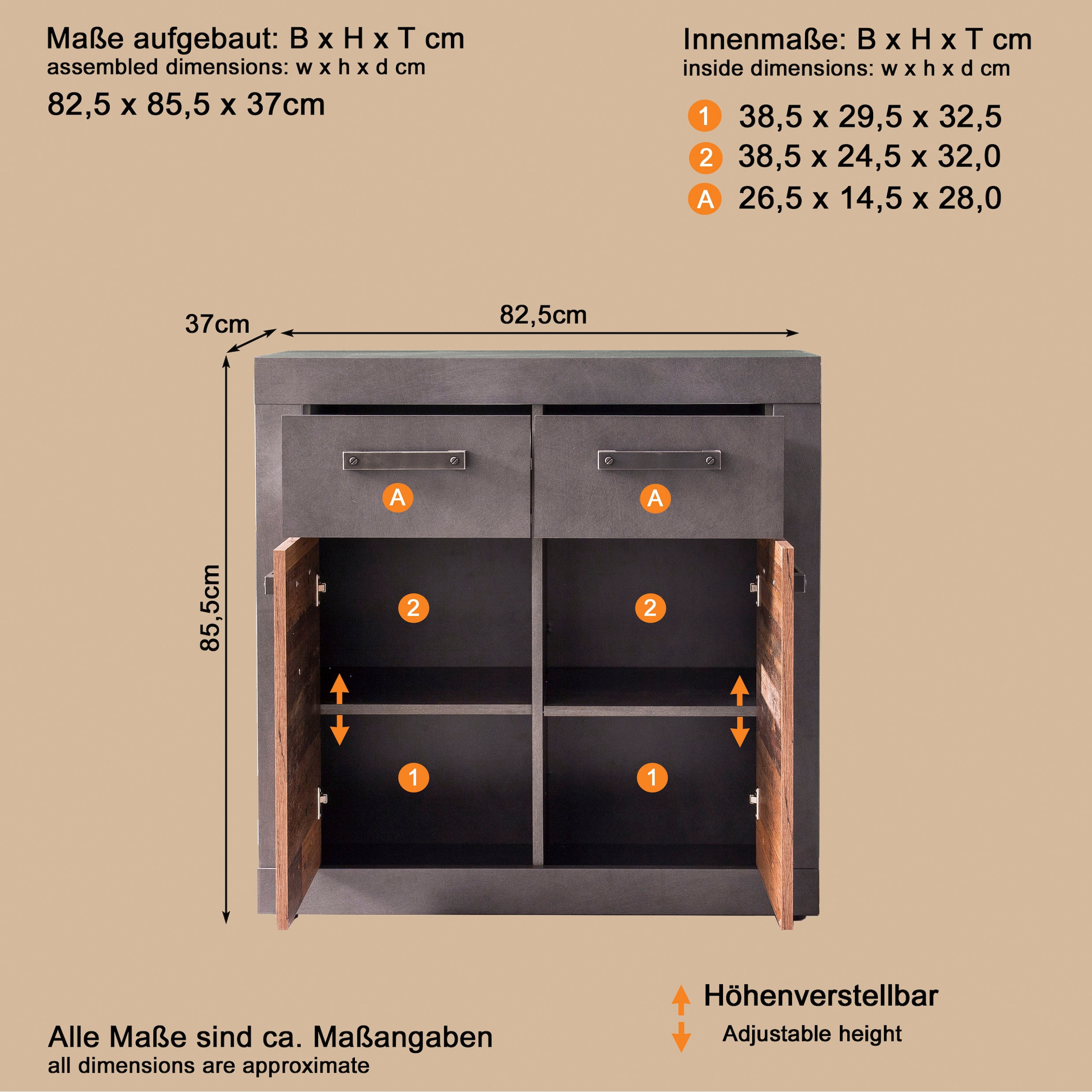 INOSIGN Kommode »Ilana«, Kommode mit 2 Türen & 2 Schubladen - (B/T/H) 82/37/86 cm