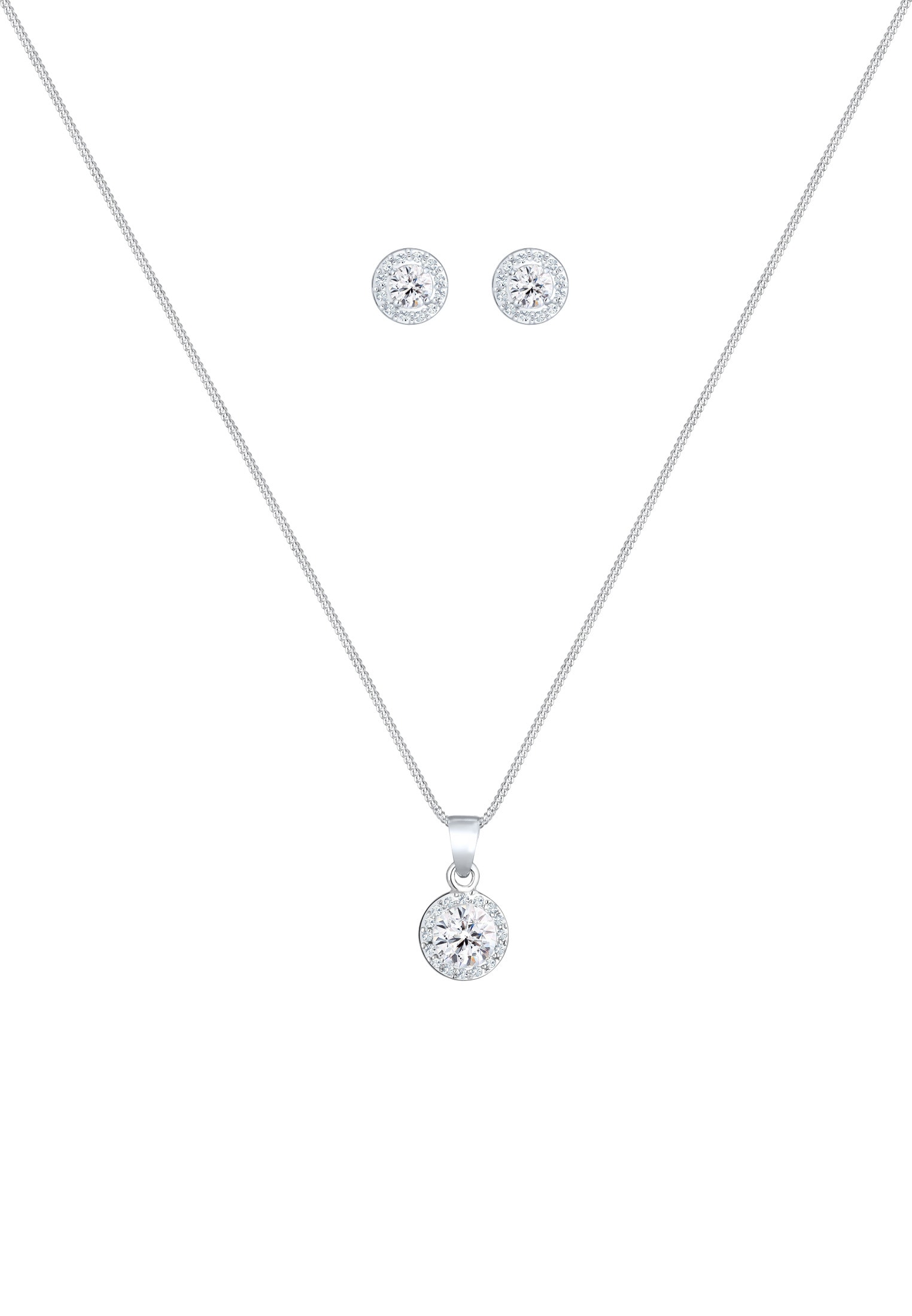 Elli Premium Ohrring und Ketten Set »Schmuckset Glas Kristalle Weiß 925 Sterling Silver« ()