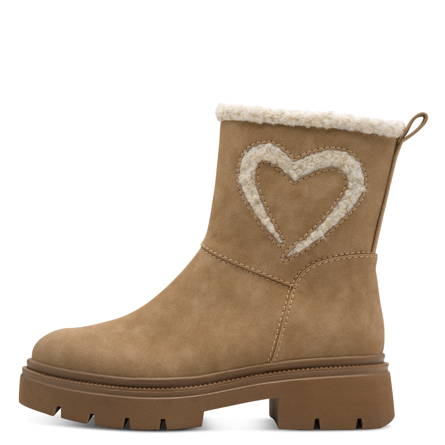 MARCO TOZZI Winterboots  , Blockabsatz, Stiefelette mit Teddy-Herzapplikation an der Seite