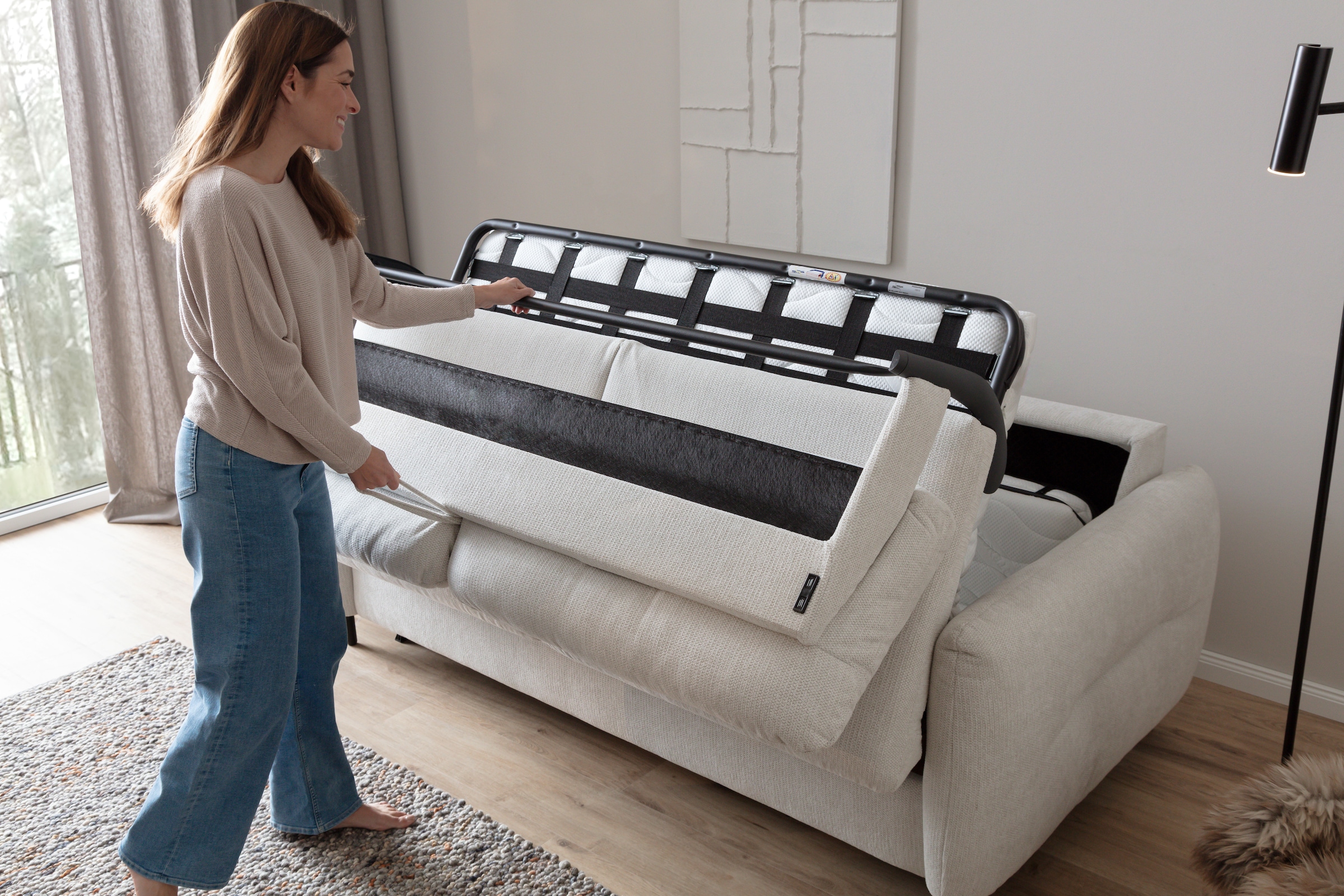 Home affaire 2,5-Sitzer »Clevina, Dauerschläfer mit Kaltschaummatratze, Breite 196 cm« Sofa & Bett in einem – kinderleicht ausklappbar & freistellbar im Raum