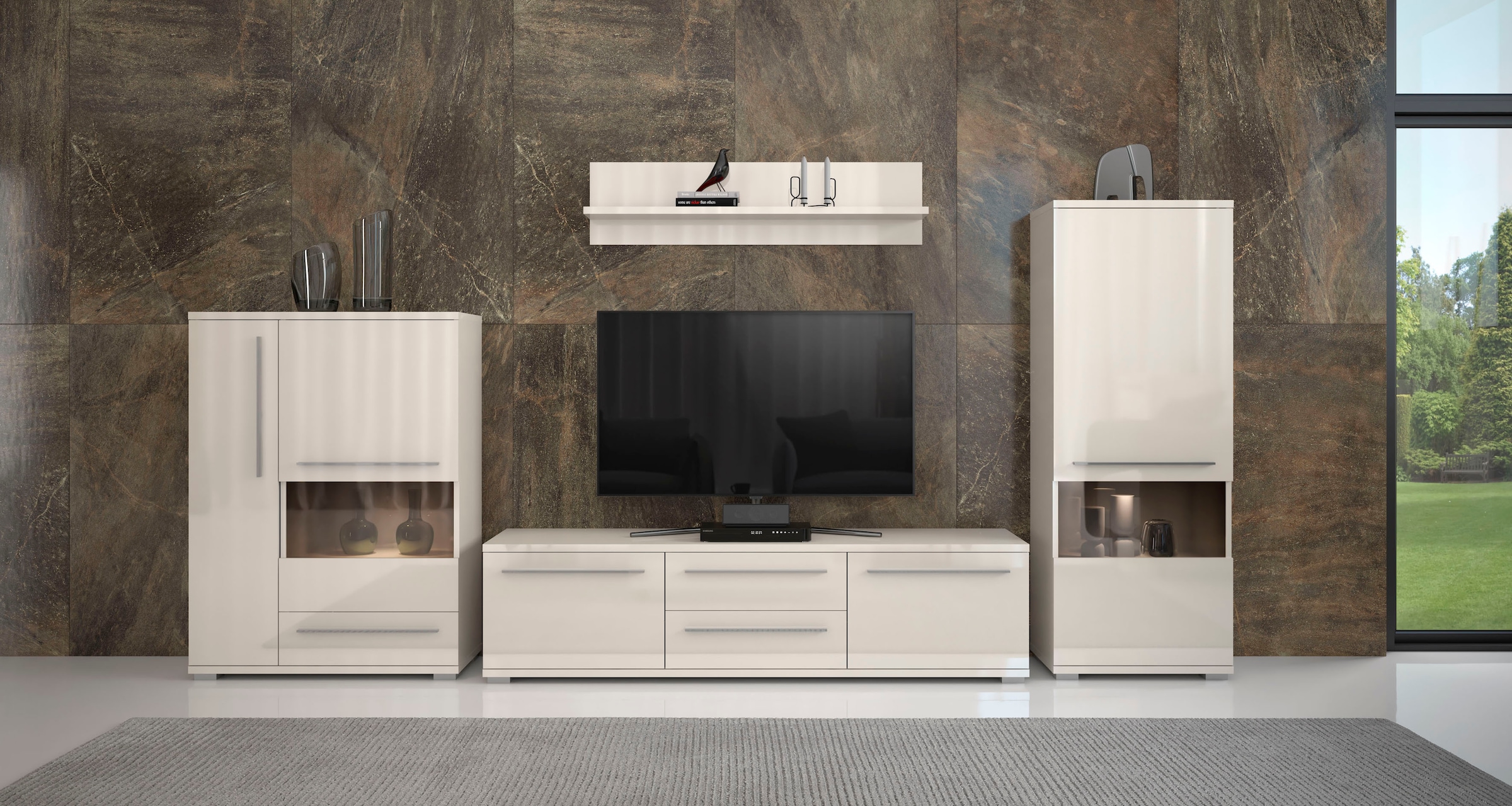 Places of Style Highboard »Piano Vitrine«, UV lackiert, Soft-Close Funktion