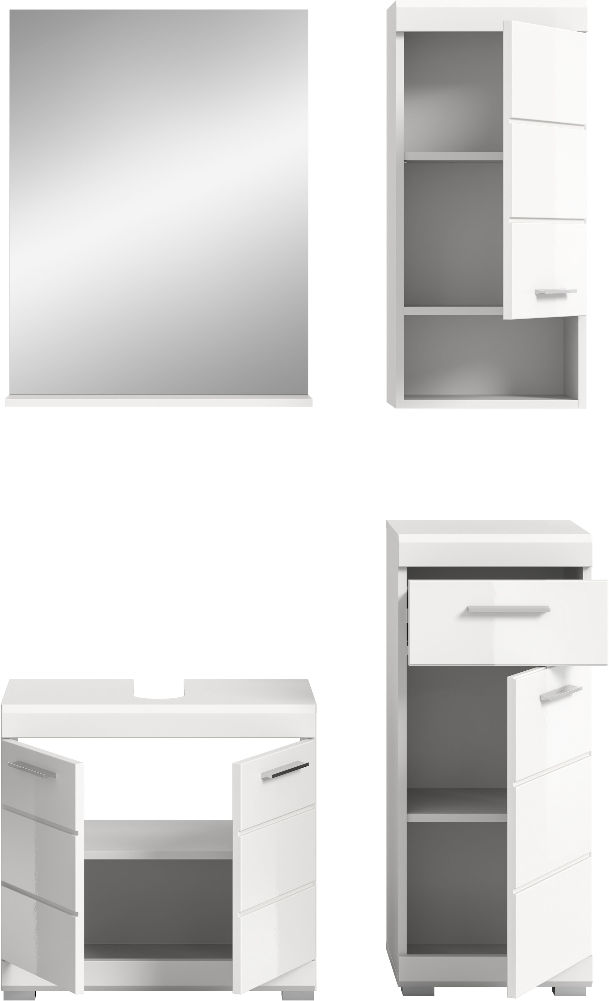 INOSIGN Badmöbel-Set »Siena, 4 teilig, bestehend aus:«, (Set), Waschbeckenunterschrank, Spiegel, Unterschrank, Hängeschrank