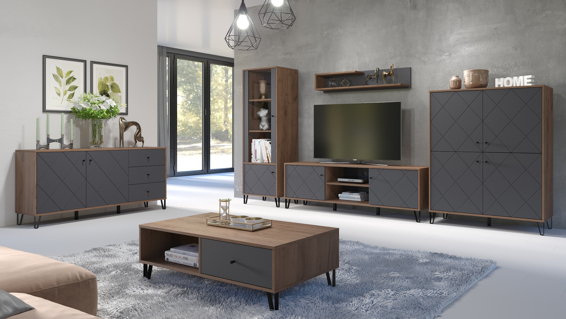 Places of Style Sideboard »Molveno«, (1 St.), außergewöhnliches Design mit strukturierten Fronten, Soft-Close