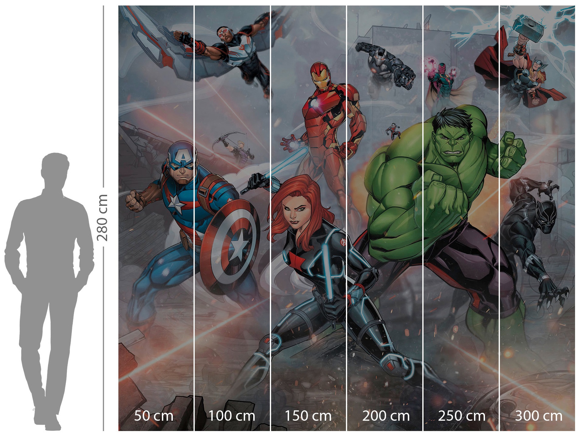 Komar Vliestapete »Digitaldruck Vlies - Avengers Street Revenge - Größe 300 x 280 cm«, bedruckt, Kinderzimmer