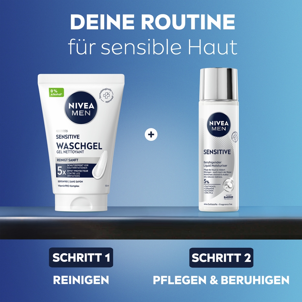 Nivea Men Feuchtigkeitsgel »NIVEA MEN Sensitive Beruhigender Liquid Moisturizer« mit Smart Barrier Technology, ultraleichte Textur, parfümfrei