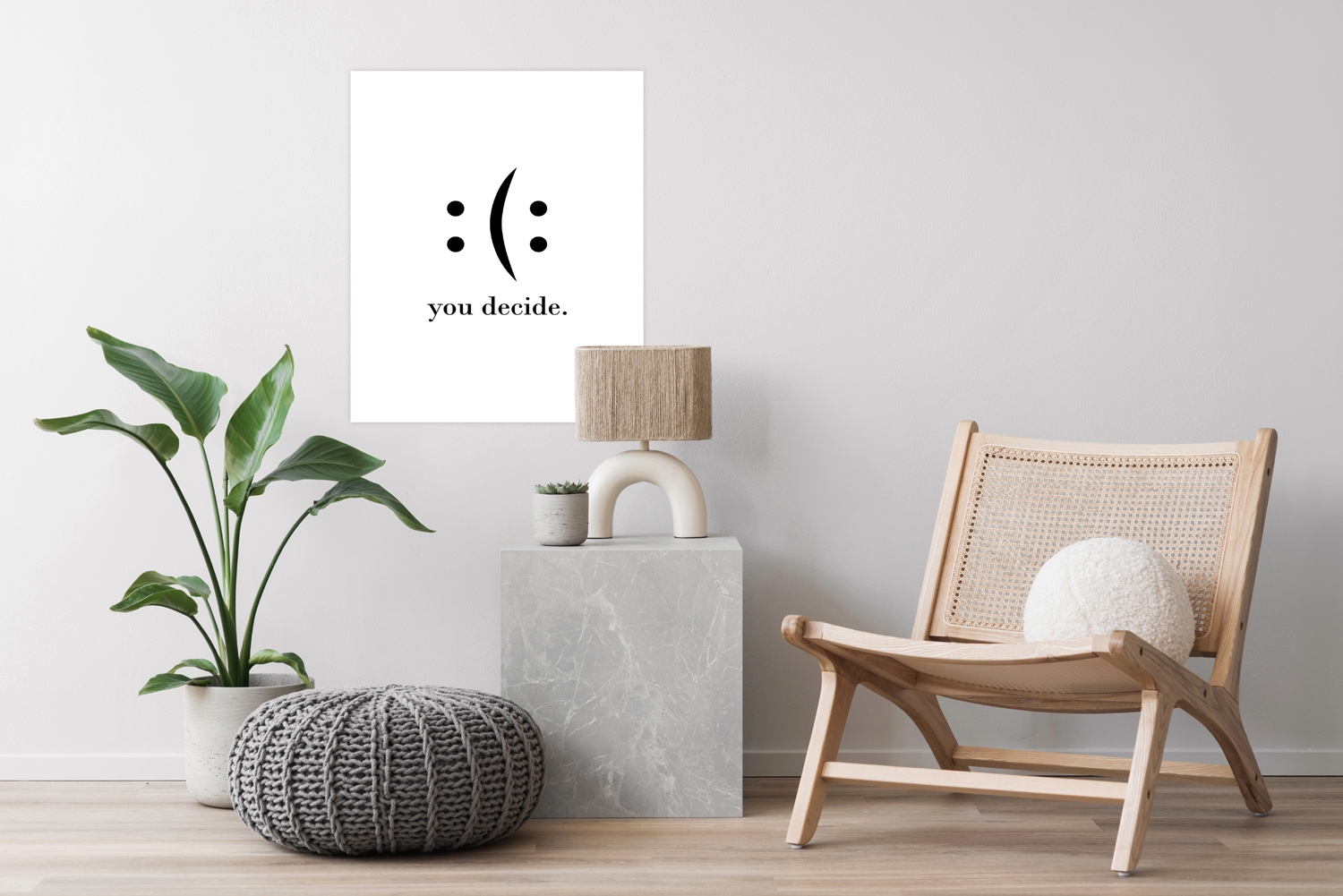queence Bild mit Rahmen »oder Poster, you decide«, Motivationsbilder-Schriftzug-Schwarz-Weiß-Smileys, (1 St.), HD Premium Druck