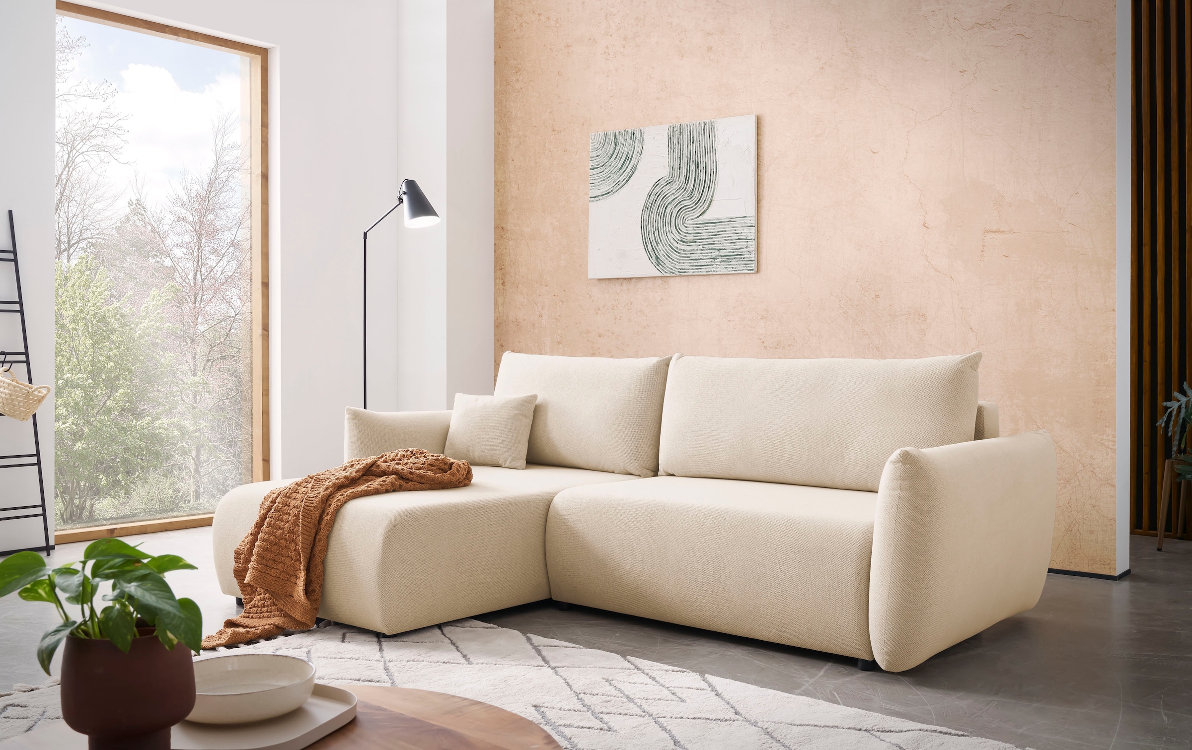 Home affaire Ecksofa »MAVAS Schlafsofa mit Bettkasten, L-Form,« ca.257/127cm (Liegefläche 212/145 cm), Cord, Chenille, Struktur