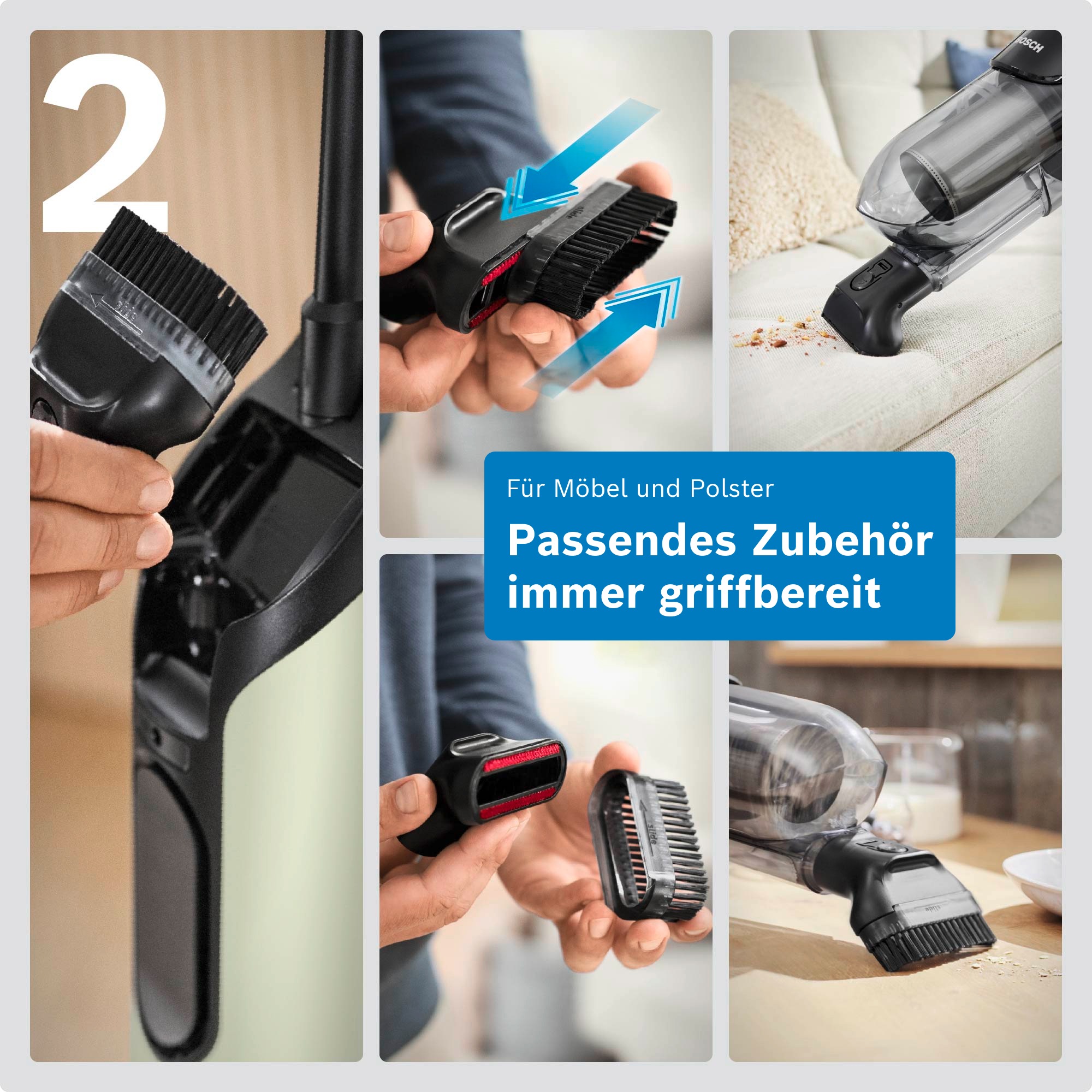 BOSCH Akku-Stielstaubsauger »Flexxo Serie 4 BCH4FM28/BCH4SM28, 2in1 Akku-Staubsauger, freistehend« kabellos, integriertes Zubehör, beutellos, 60 Min. Laufzeit