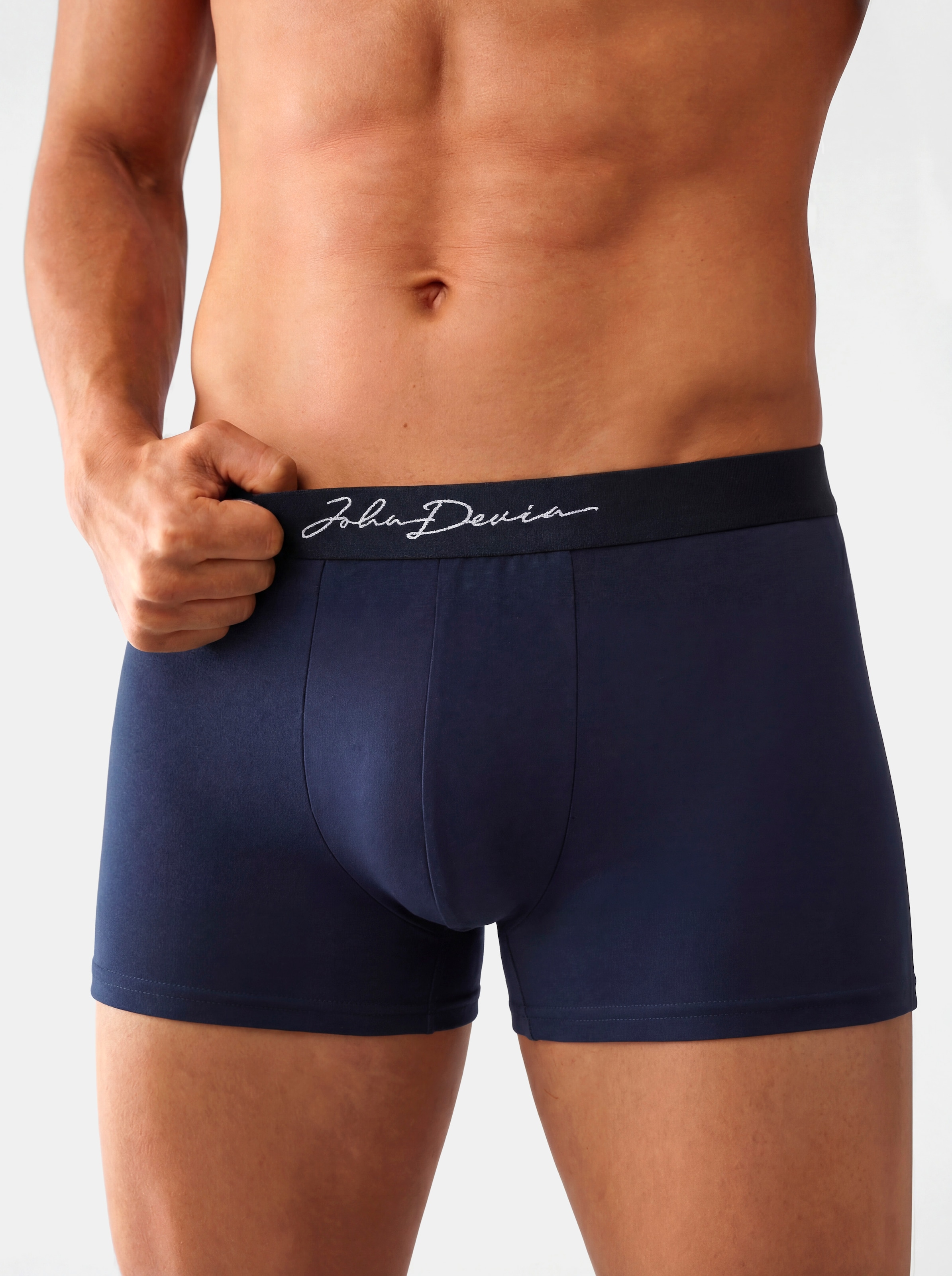 John Devin Boxer »Boxershorts für Herren« Packung, 5 Stk. mit schönem Schriftzug im Bund, Jersey-Material, unifarben