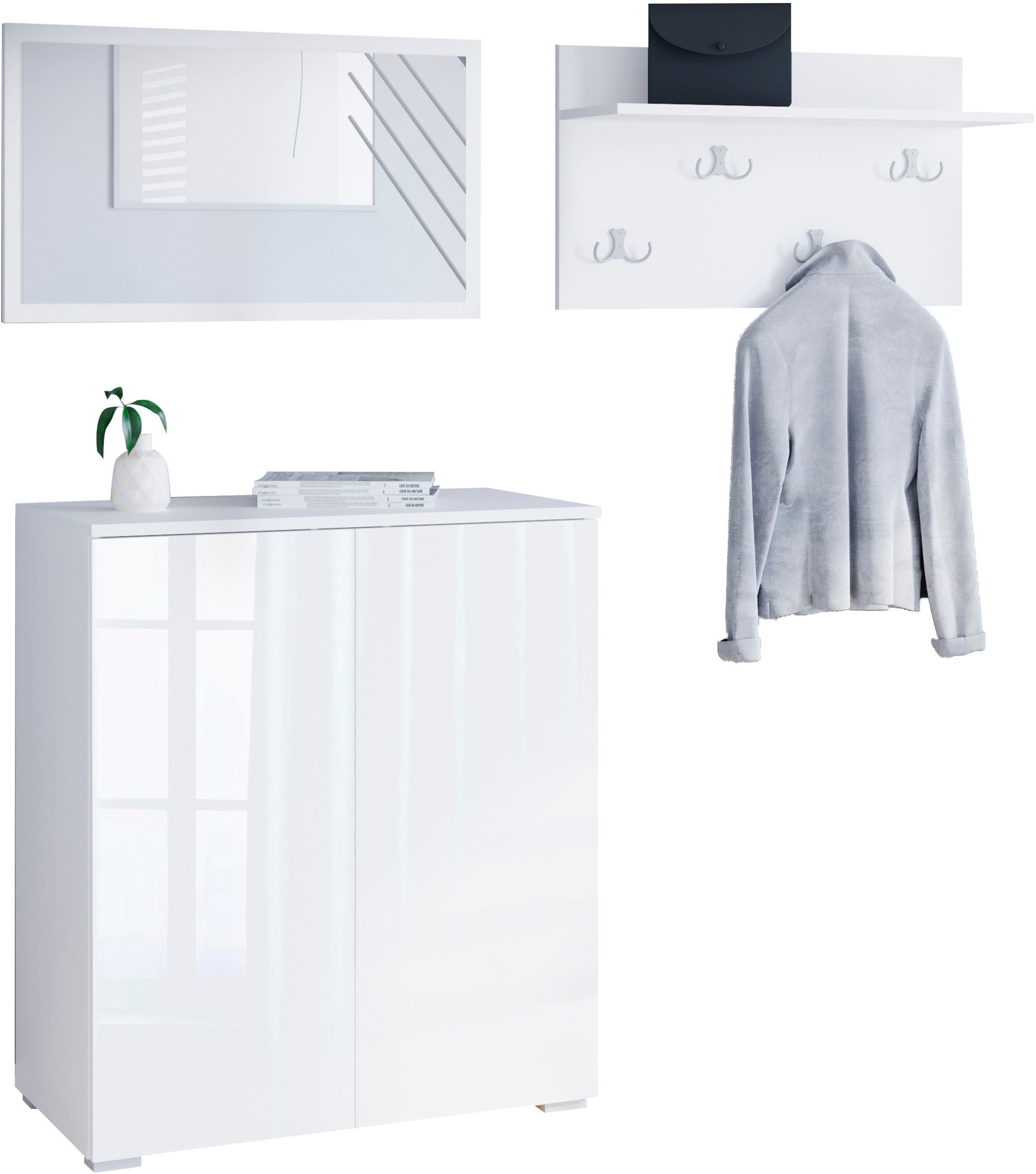 INOSIGN Garderoben-Set »PARIS/ TOKYO«, (Komplett-Set, 3 St.), Kompaktgarderobe Breite 150cm mit Spiegel für Ihren Eingangsbereich