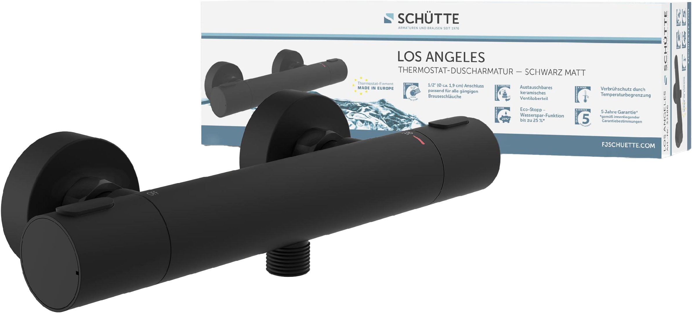 Schütte Duscharmatur »LOS ANGELES«, Eco-Stopp-Funktion, Temperaturskala mit Sicherheitssperre bei 38 °C