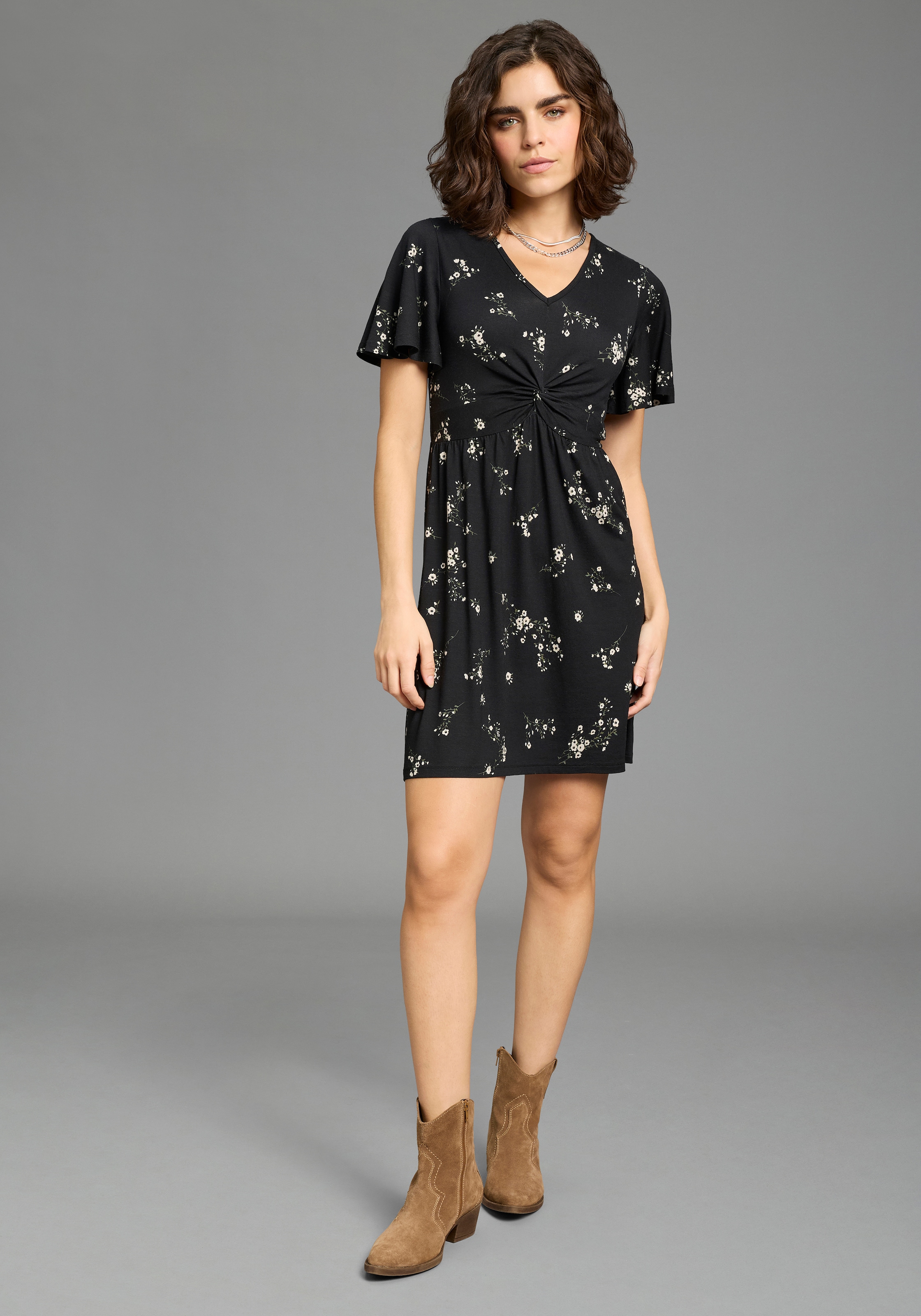 Laura Scott Sommerkleid mit betonter Taille, Kurzarm, geblümt