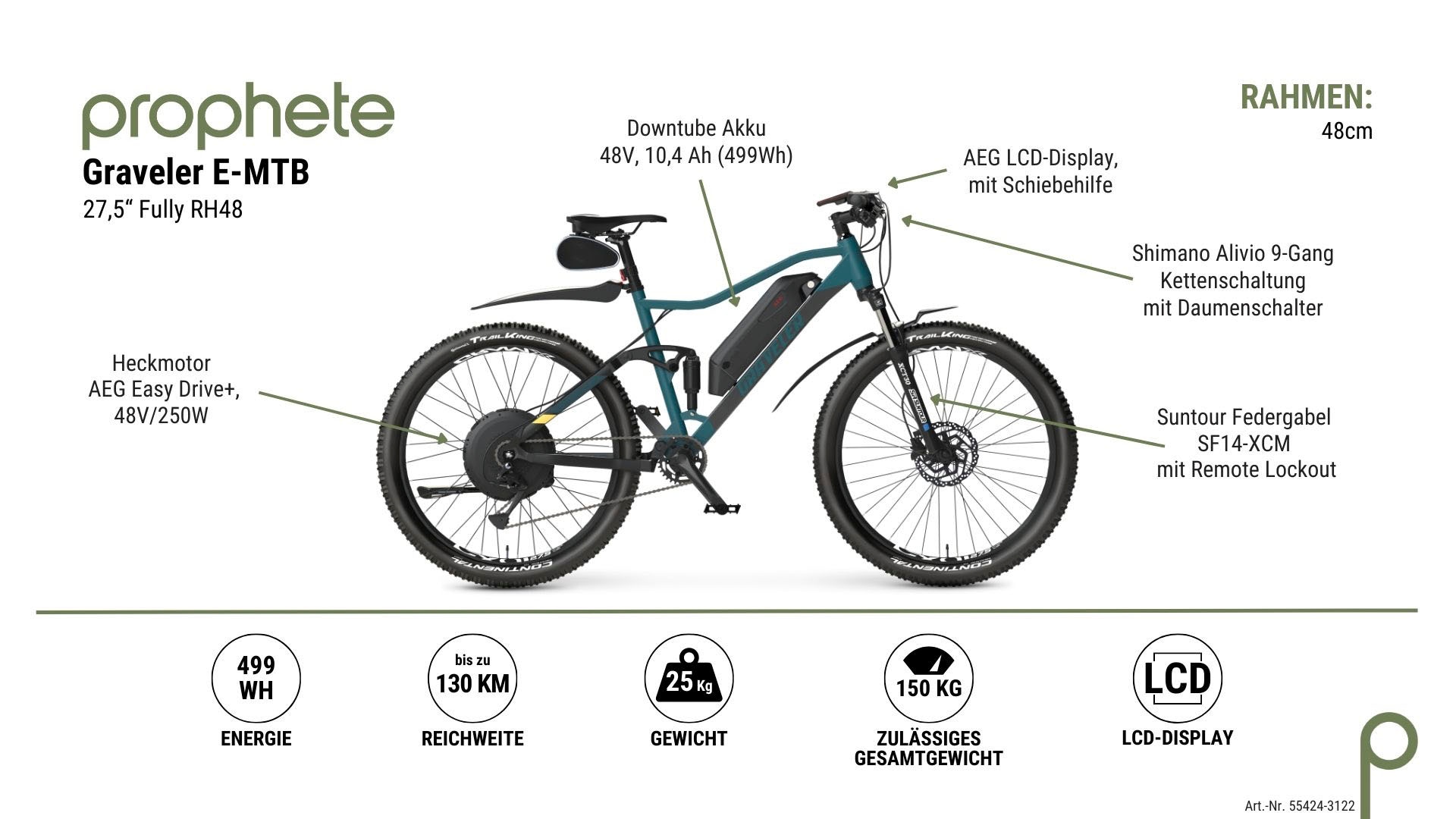 Prophete E-Bike »Graveler«, 9 Gang, Shimano, Alivio, Heckmotor 250 W, Pedelec, Elektrofahrrad für Damen u. Herren, MTB