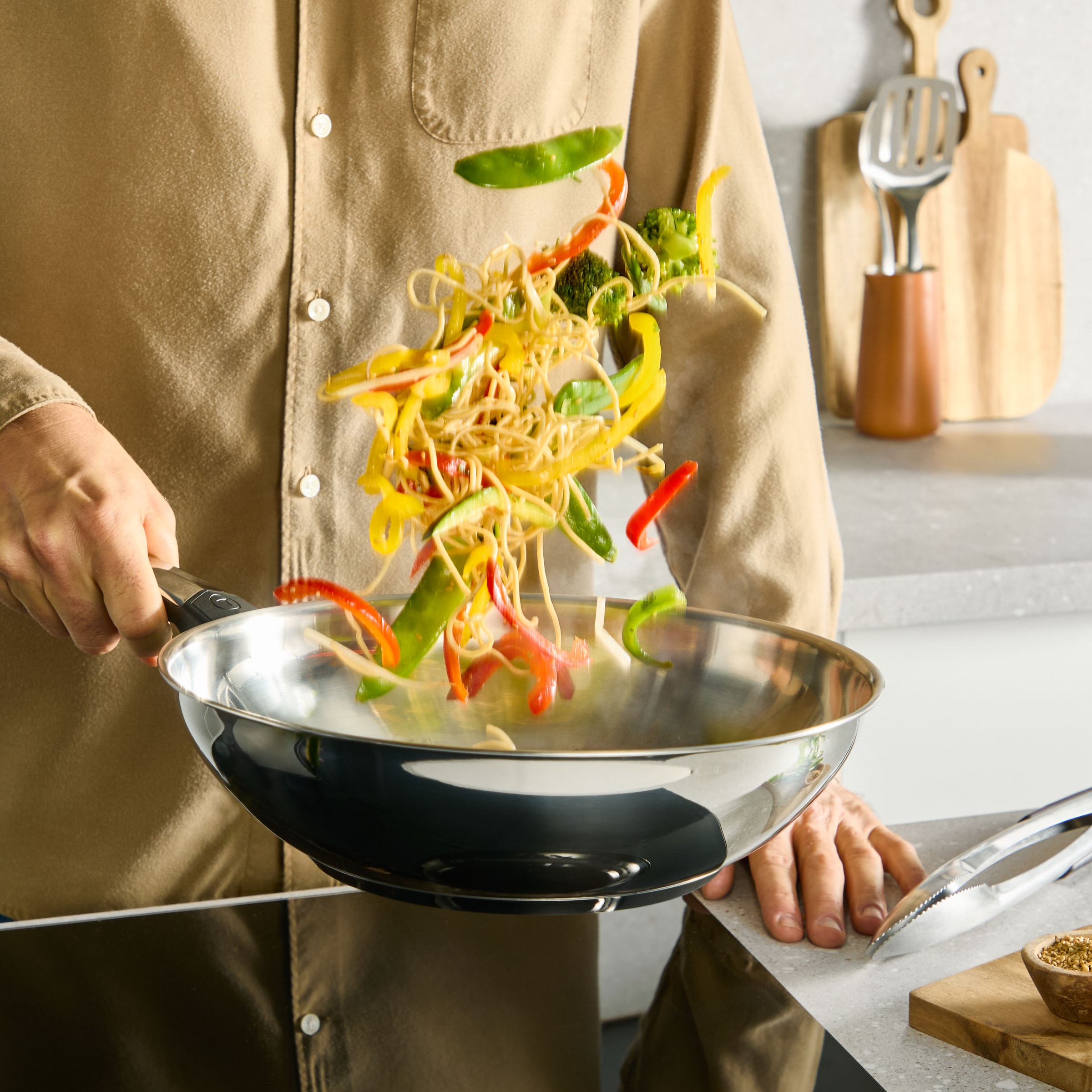 Tefal Wok »Emotion+« Edelstahl 1 tlg. Premium Edelstahl, Induktion, spülmaschinenfest, hochglanzpoliert