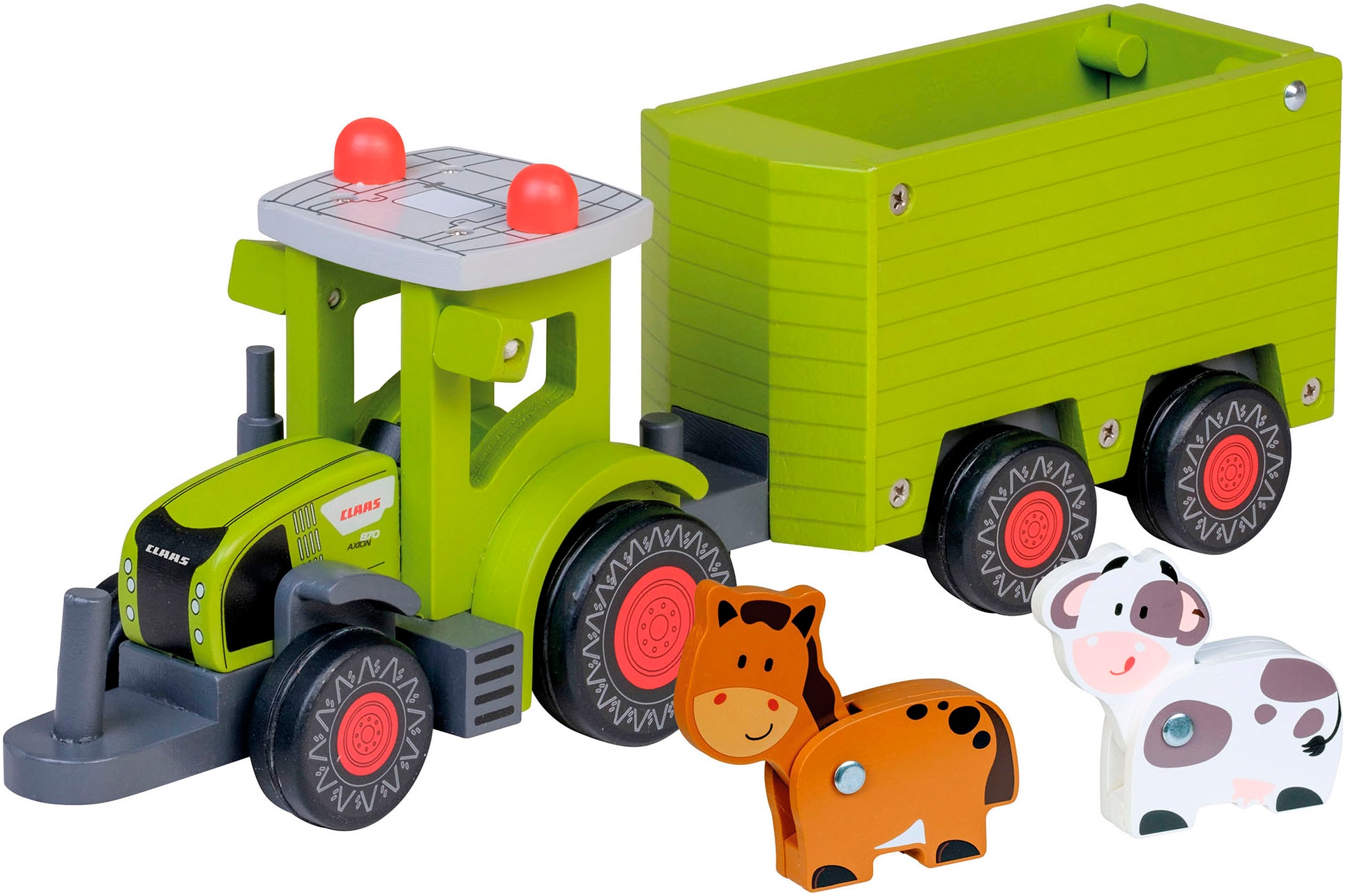 Spielzeug-Traktor »CLAAS Kids Axion 870«, aus Holz, mit Viehanhänger