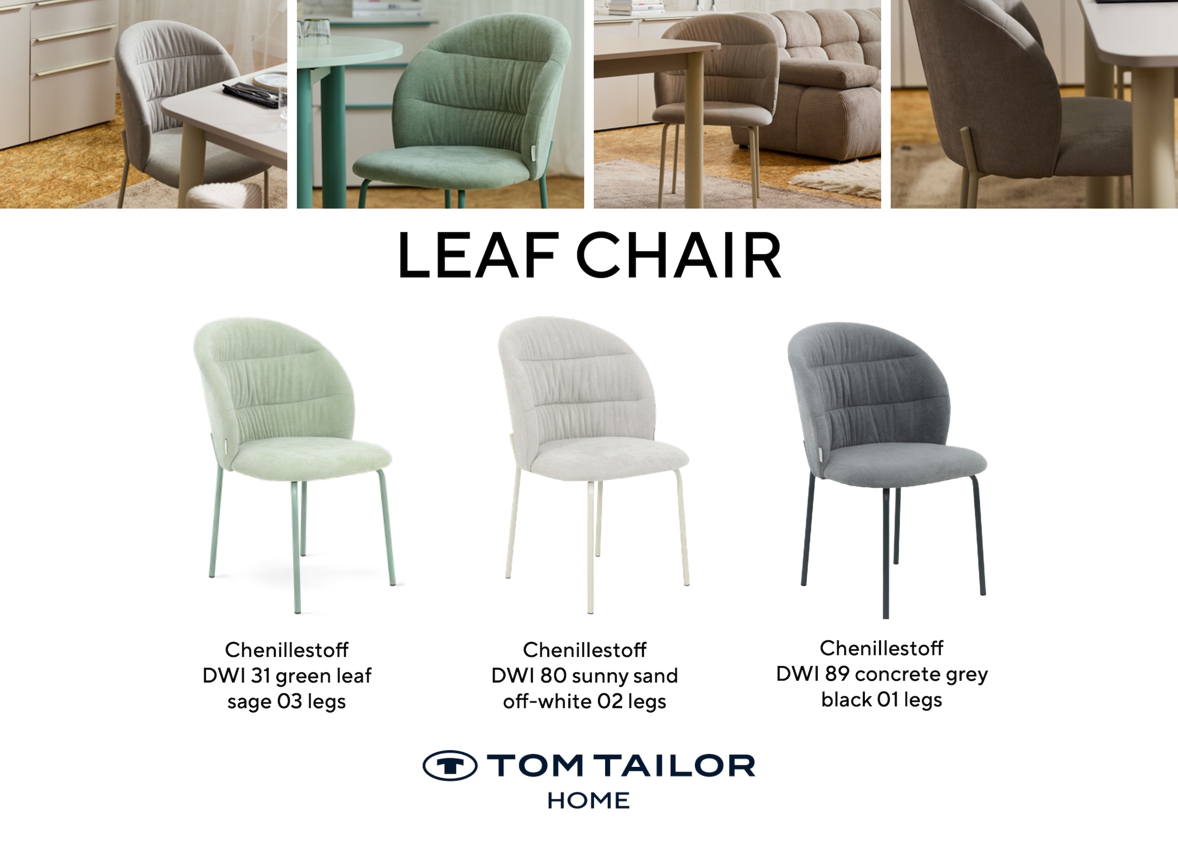 TOM TAILOR HOME 4-Fußstuhl »LEAF CHAIR« (Set) 2 Stk.4-Fußgestell, Raffung in der Rückenlehne