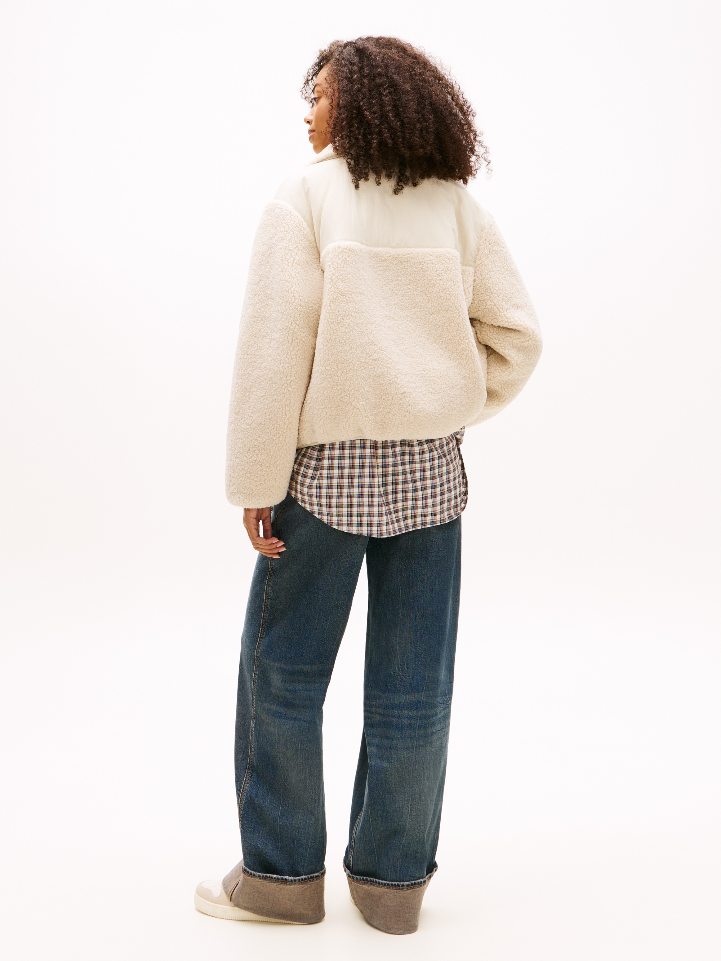 Tommy Jeans Plüschjacke »TJW TEDDY FABRIC MIX JACKET« ohne Kapuze