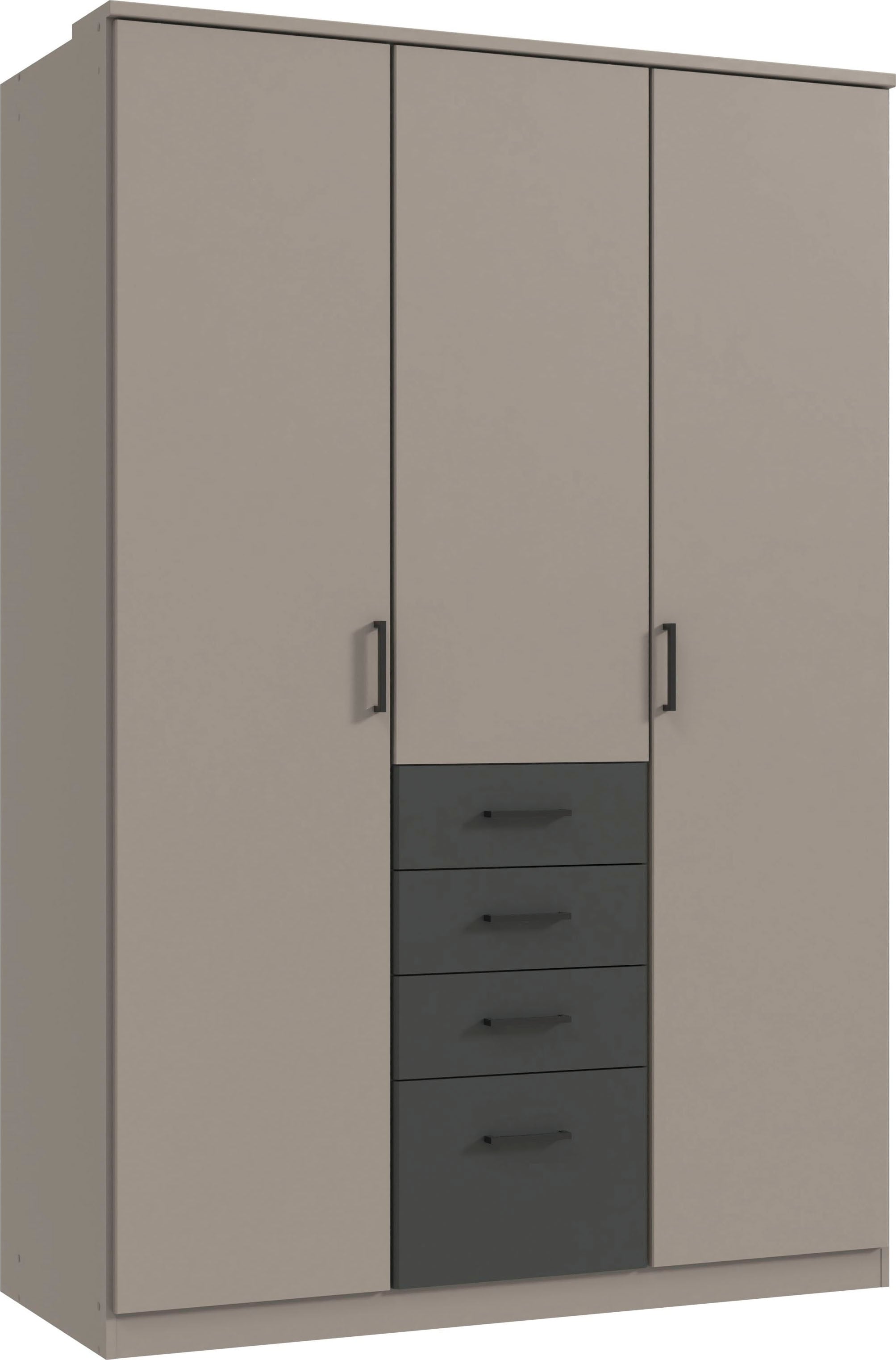 Wimex Kleiderschrank »Cottbus, in weiß oder grau modern kombiniert mit graphitfb.Schubladen«, (in 3 Größen, schwarze Griffe, Made in Germany), mit 4 Schubladen, wahlweise mit oder ohne Spiegel
