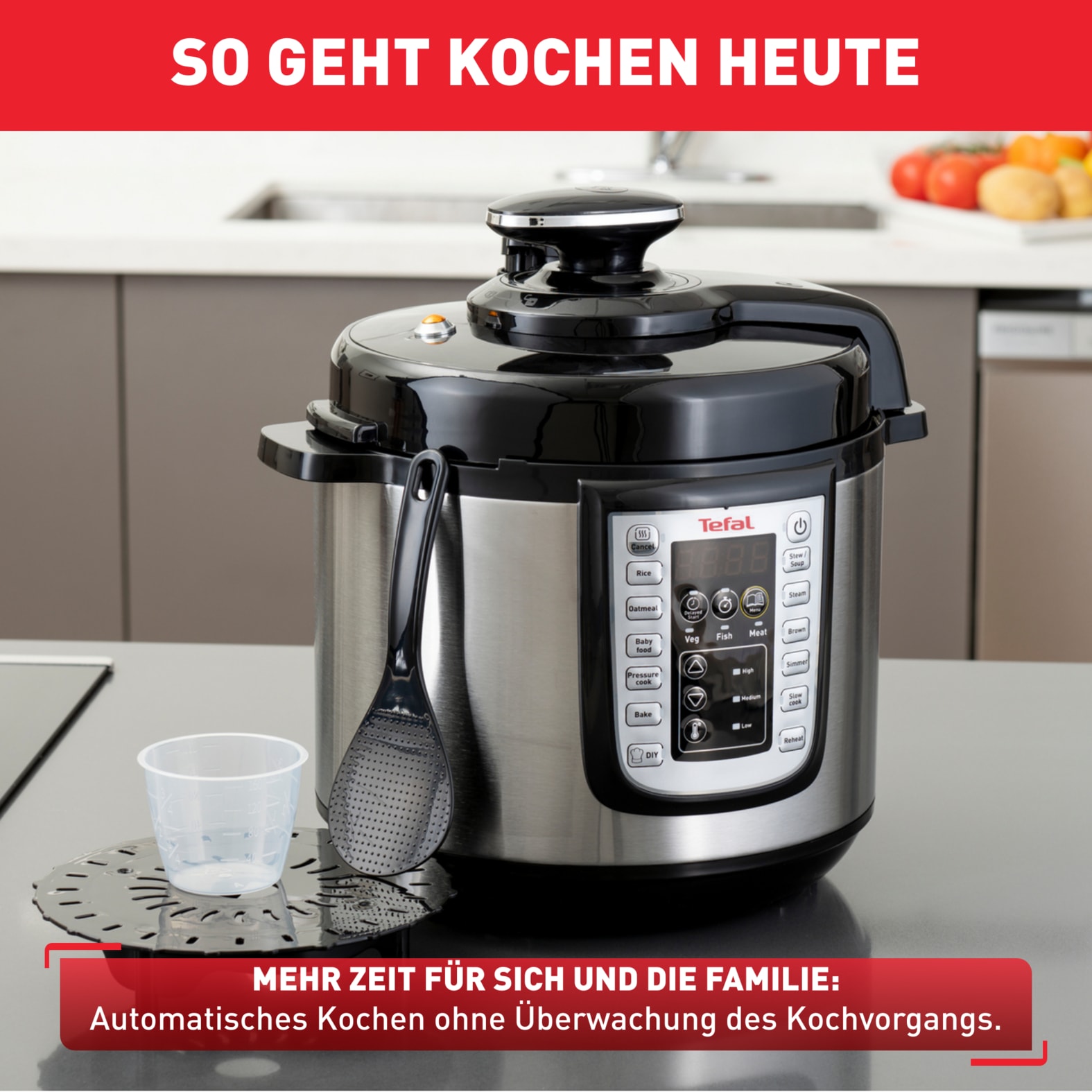Tefal Multikocher »CY505E Fast & Delicious Multikocher, elektrischer Schnellkochtopf«, 25 automatische Programme, 6 l Fassungsvermögen, sichere Drucktechnologie, Zeit- und Temperaturregler, Warmhaltefunktion, mit Rezeptheft