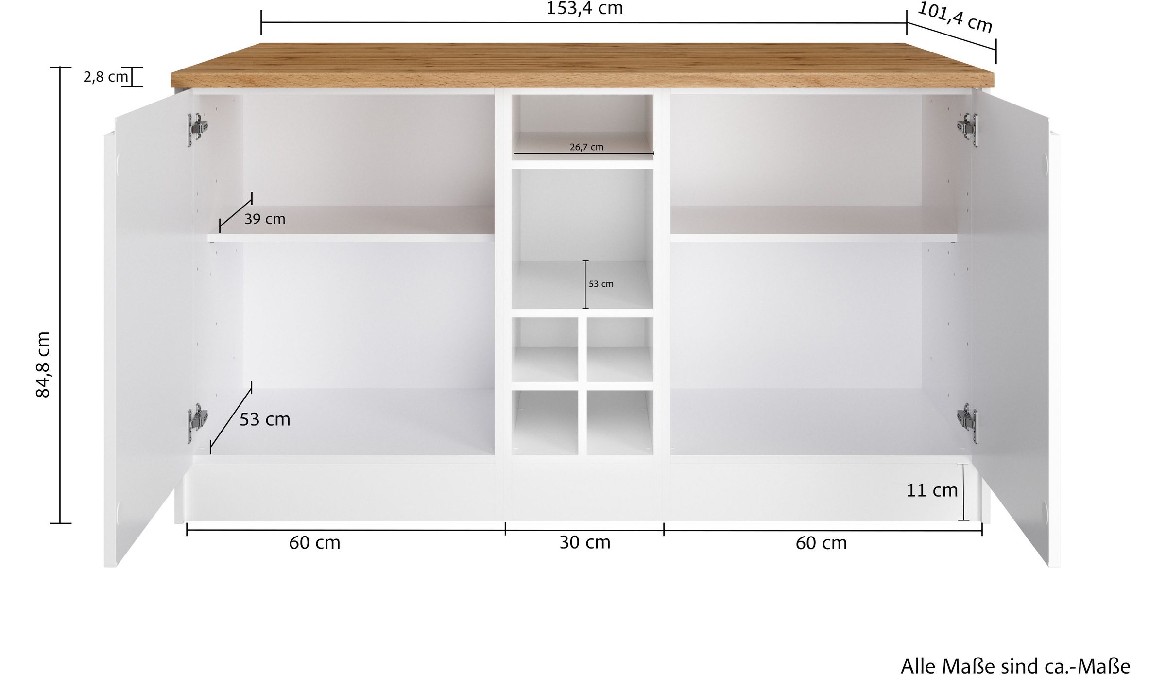 KOCHSTATION Kücheninsel »KS-Virginia«, Breite 153 cm, MDF-Fronten, Flaschenregal