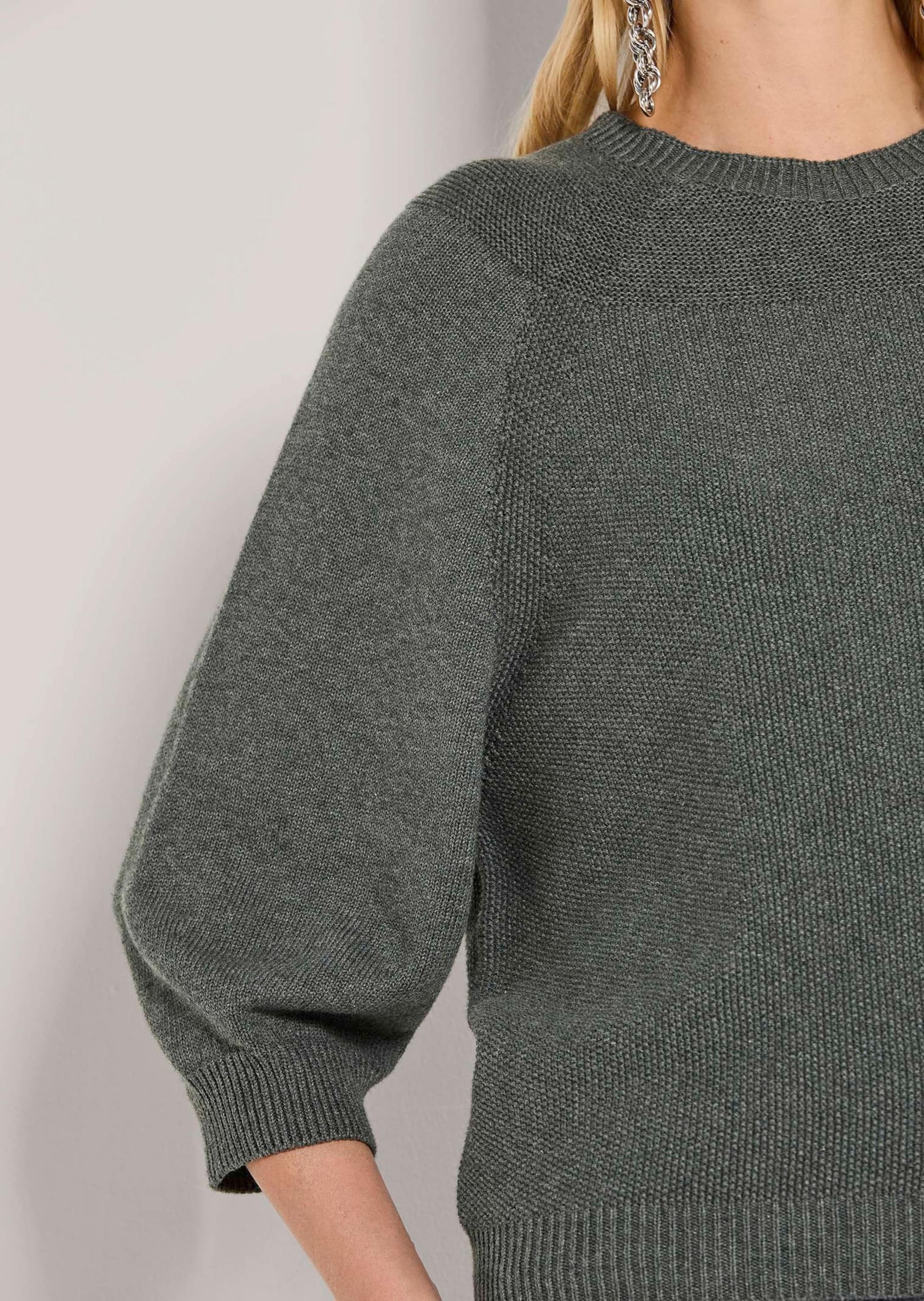 MADELEINE Longpullover »Strickpullover Zeitloser Baumwollpullover mit Perlfang-Muster« weite Ärmel