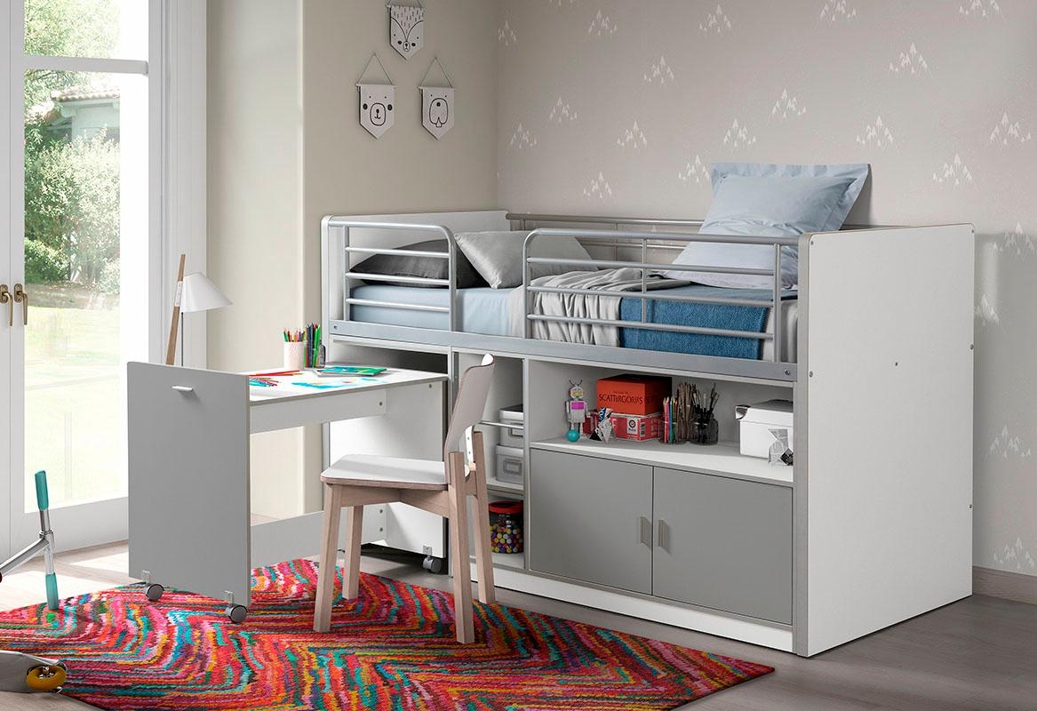 Vipack Hochbett »Bonn«, (Made in Europe), mit Schrank und Schreibtisch auf Rollen