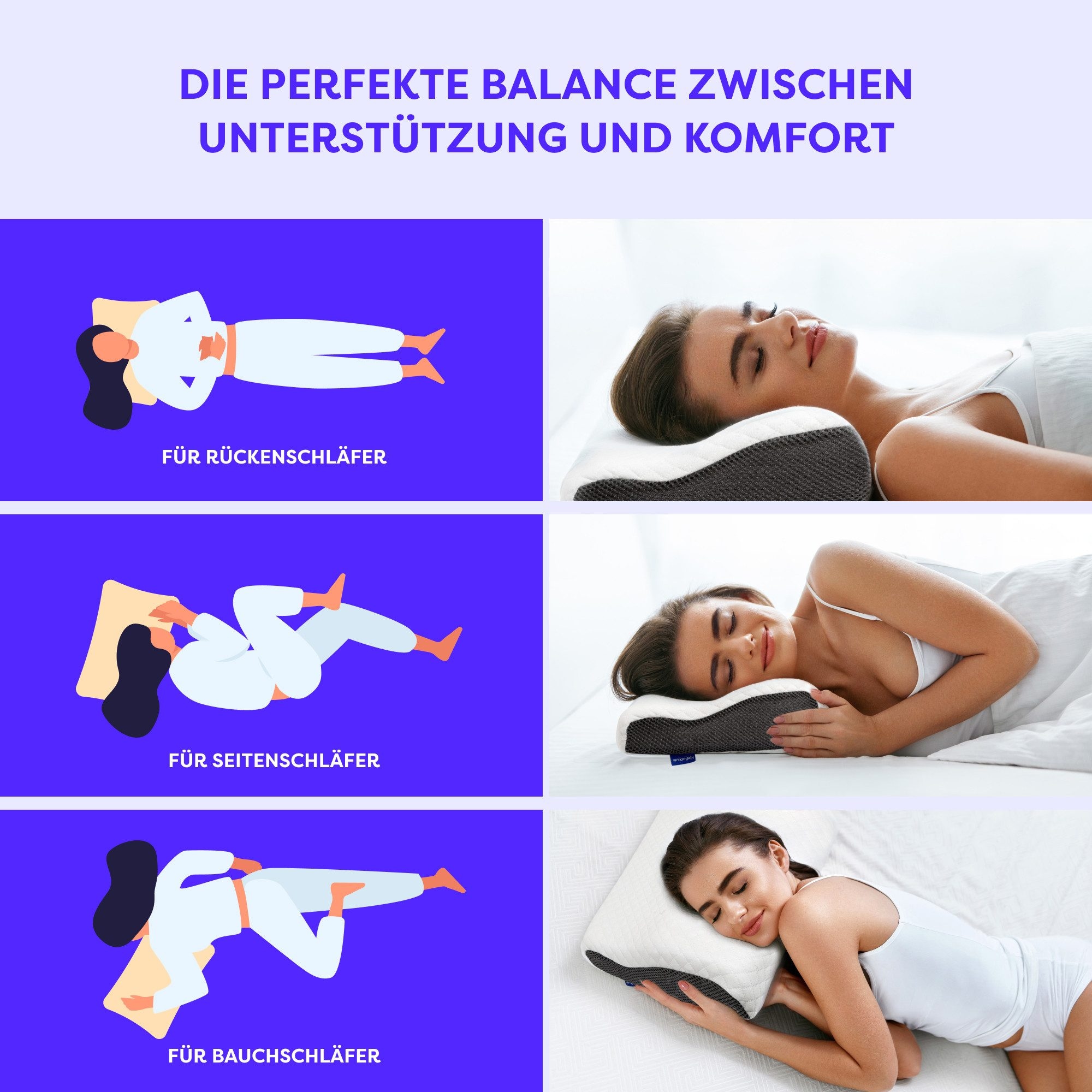 Wolkenfeld Nackenrolle »Arnold-Nackenkissen« Memory Foam Nackenkopfkissen – für Seiten-, Rücken- & Bauchschläfer