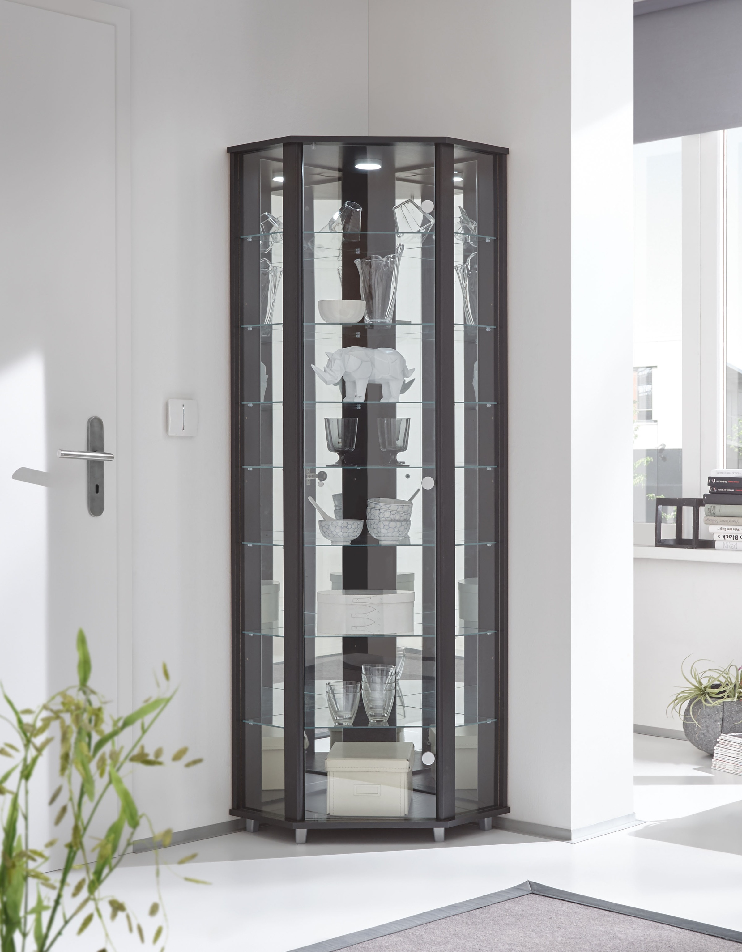 fif möbel Eckvitrine »TRIO Höhe ca. 172 cm, ink. Beleuchtung« Eckvitrine/Glasvitrine 1x Glastür, perfekt für Sammler, Sammlervitrine