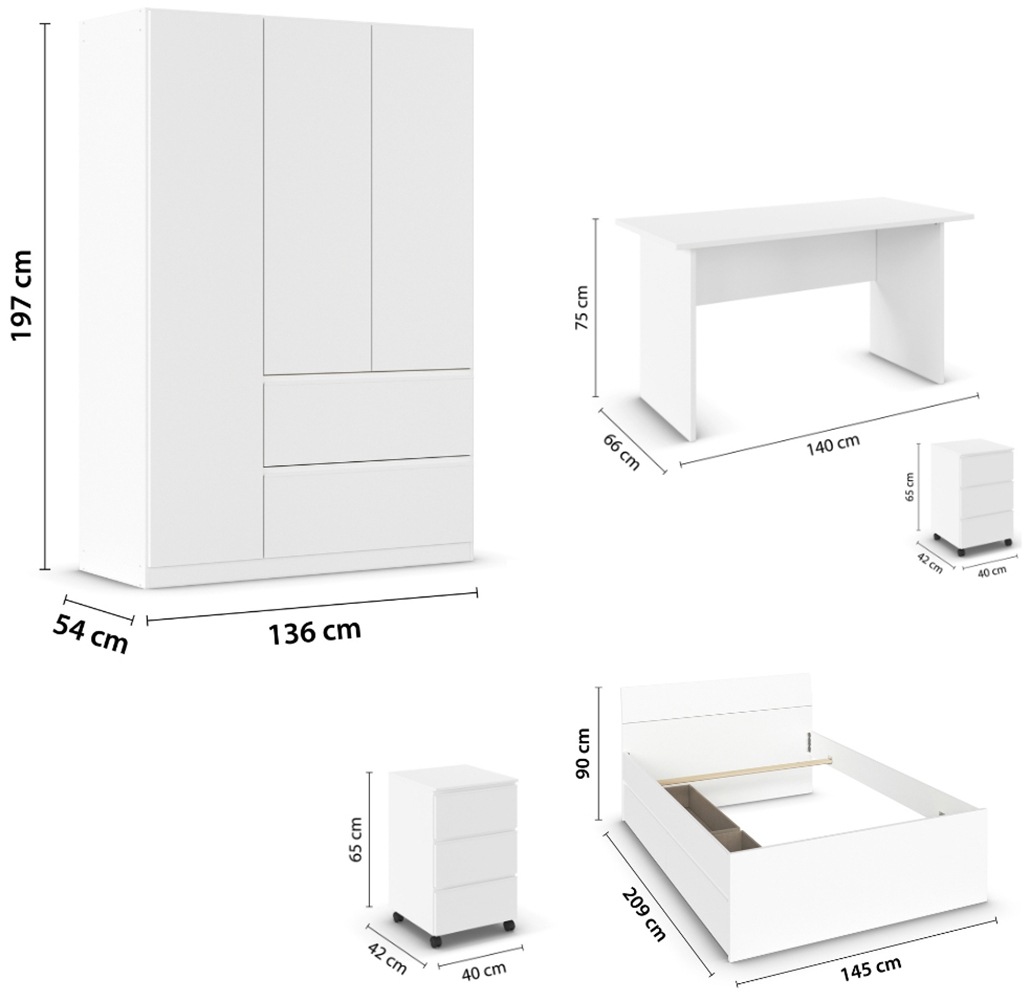 rauch Jugendzimmer-Set »Komplettzimmer Schlafzimmer-Set (5-St.) Jugendzimmer-Set JOEL« Set, 5 Stk. tlg. Bett 2 Breiten,Nachttisch,Tisch,Rollcontainer,Schrank MADE IN GERMANY