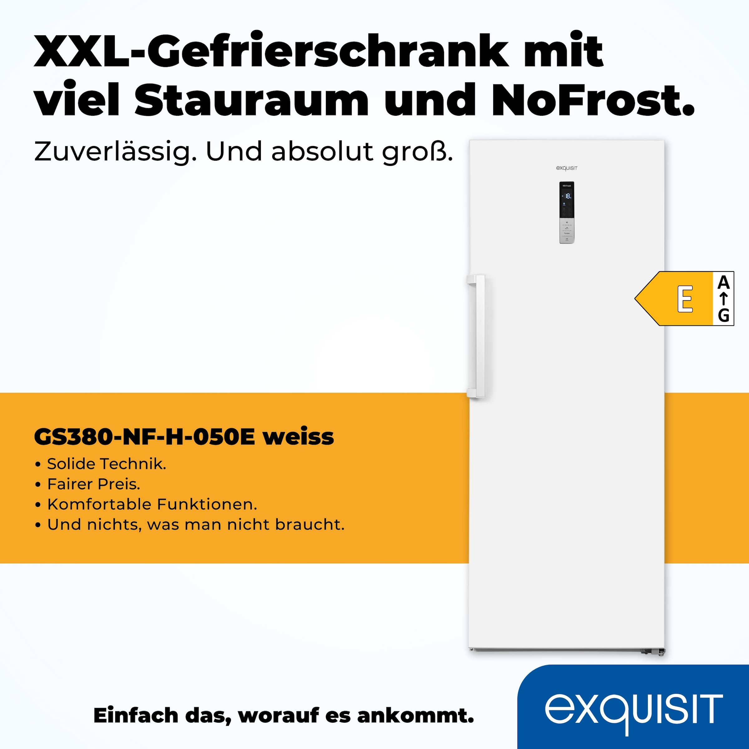 exquisit Gefrierschrank »GS380-NF-H-050E weiss«, 185,5 cm hoch, 71 cm breit, Türanschlag wechselbar