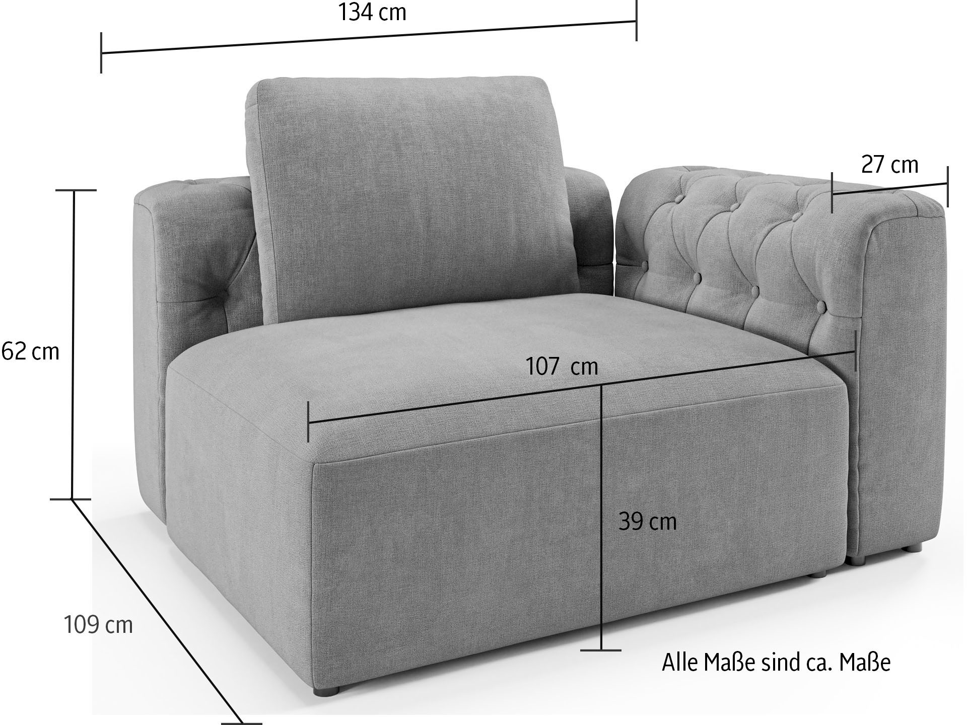 RAUM.ID 1,5-Sitzer »Cushid« Modul-Eckteil, auch einzeln stellbar, Breite 134 cm