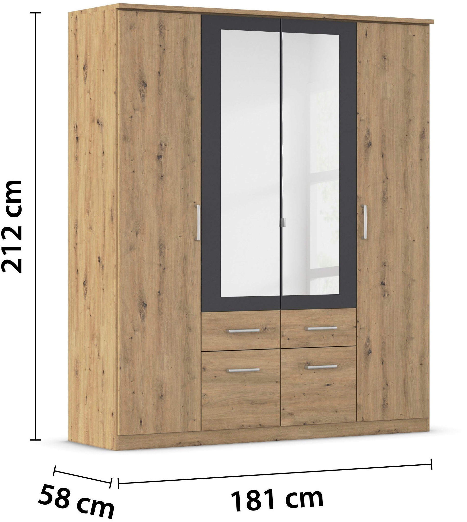 rauch Kleiderschrank »Drehtürenschrank Schrank Garderobe BURANO« mit Schubladen und Spiegelumrandung in Farbabsetzung MADE IN GERMANY