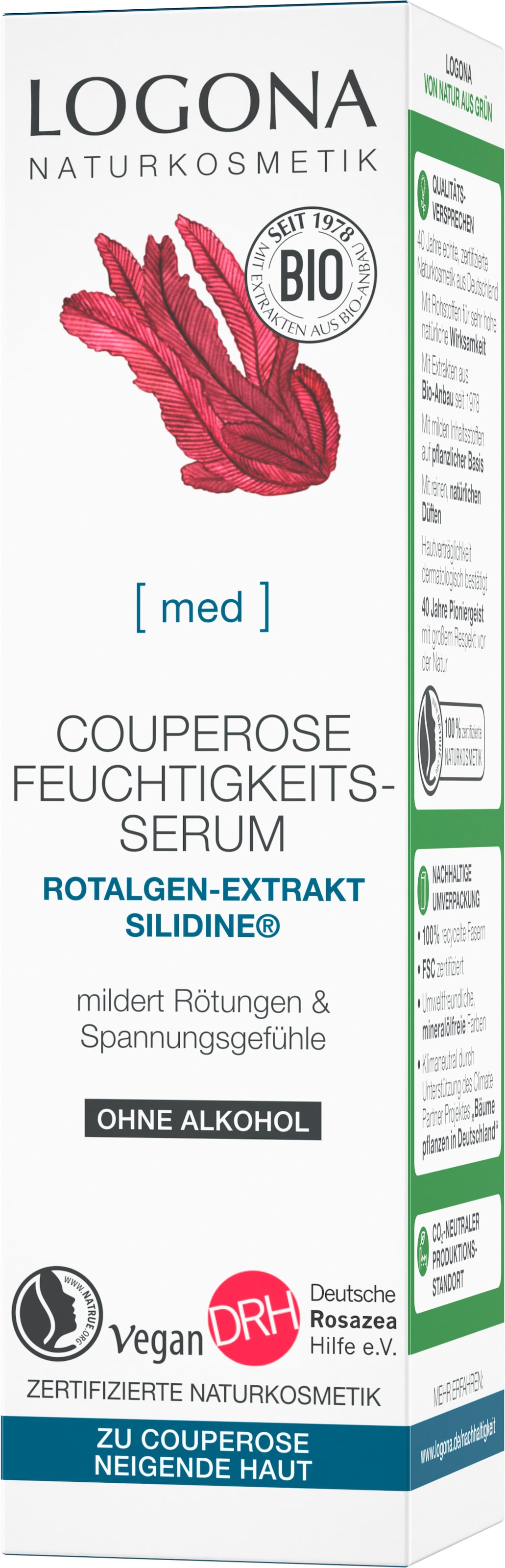 LOGONA Gesichtsserum »med Couperose Feuchtigkeits-Serum Tag & Nacht, 30 ml« Gesichtsserum, für anspruchsvolle Haut und alle Hauttypen, vegan