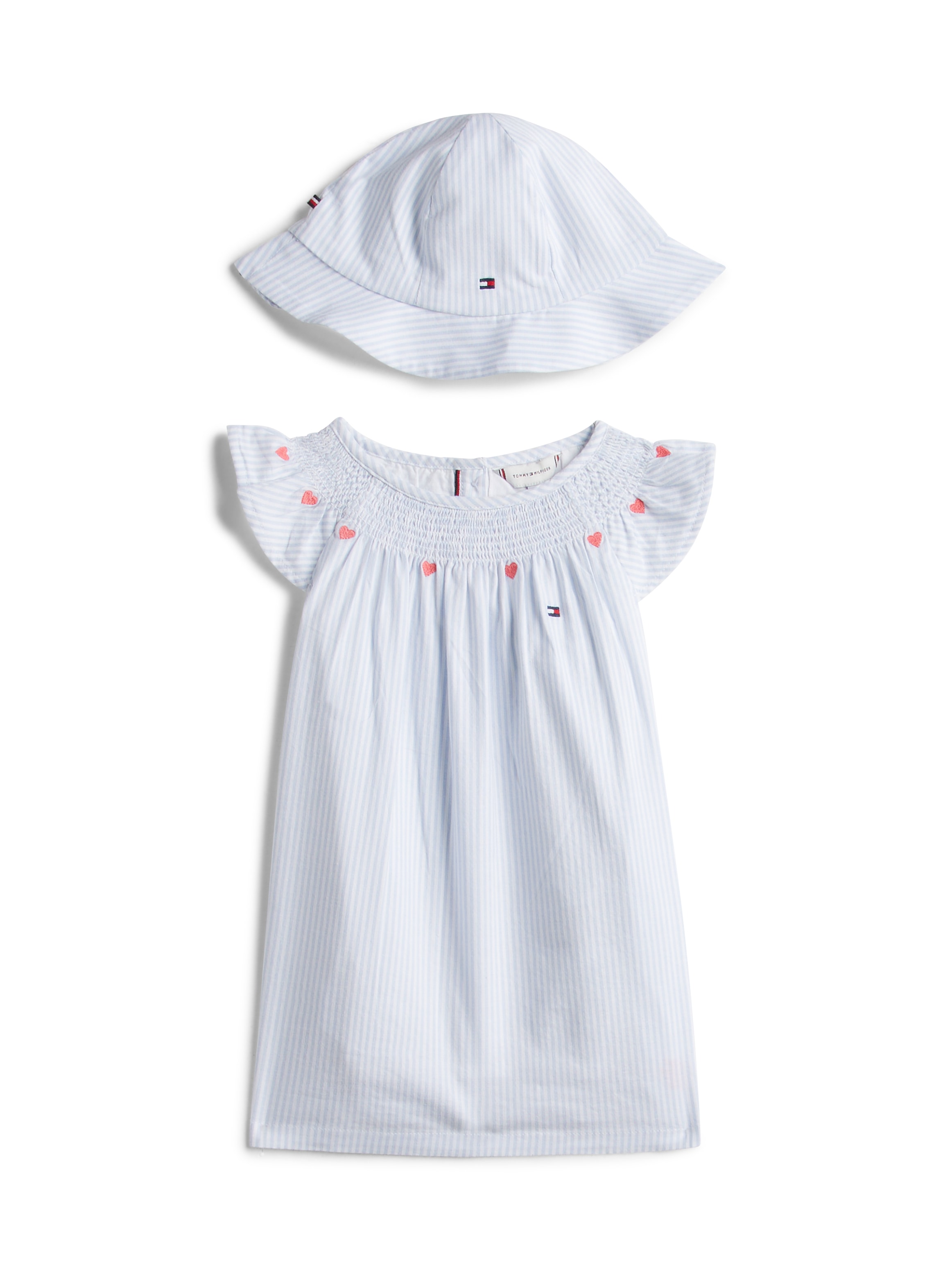 Tommy Hilfiger Neugeborenen-Geschenkset Set, 3, 3 zauberhaftes Set mit Hut, Kleid und Höschen, aus Baumwollmischung