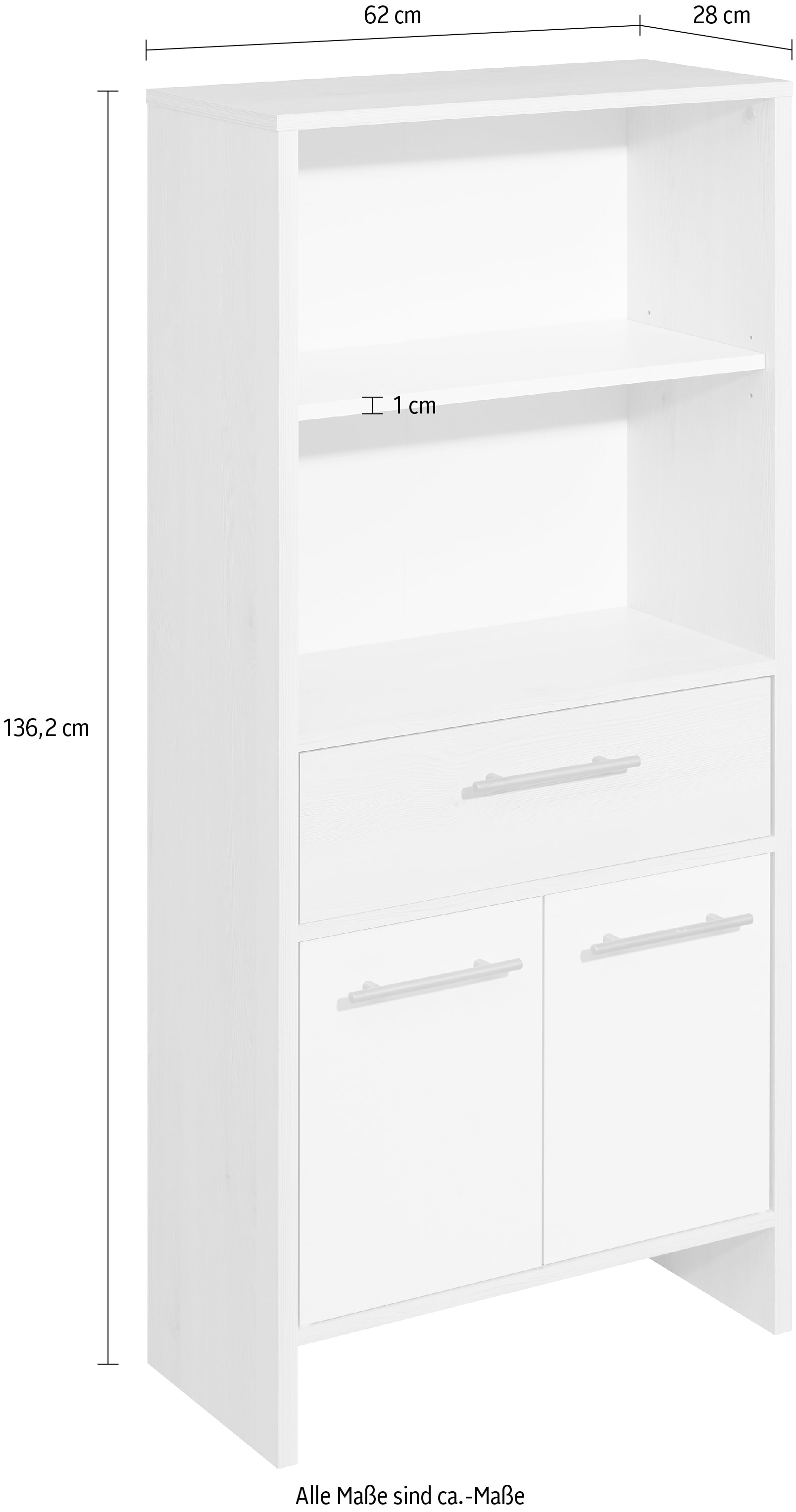 Saphir Midischrank »Quickset 350 Badschrank 62 cm breit, 2 Türen, 1 Schublade, 2 Fächer«, (1 St.), Badezimmer-Midischrank Pinie Ida hell, Griffe alufarbig