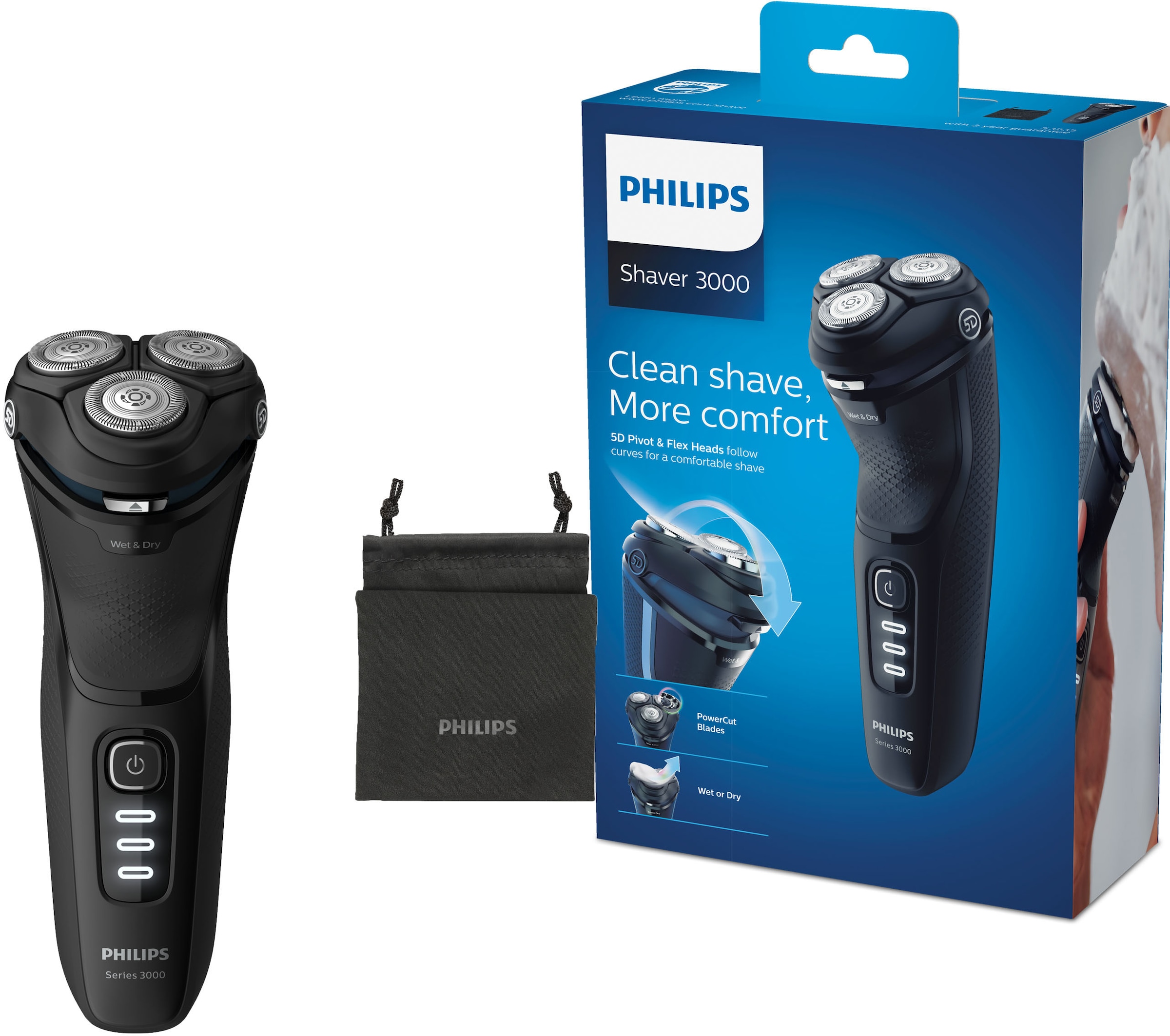 Philips Elektrorasierer »Series 3000 mit ausklappbarer PowerCut-Klingen bei Langhaarschneider, OTTO S3233/52«, bestellen