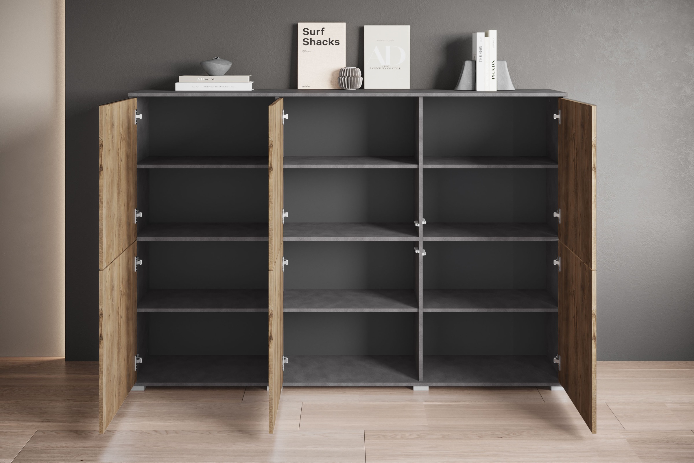 OTTO home Highboard »Kenia, moderne grifflose Hochkommode mit 6 Türen, Breite 180 cm« 1 Stk. tlg. Push-to-Open-Fronten, höhenverstellbaren Einlegeböden