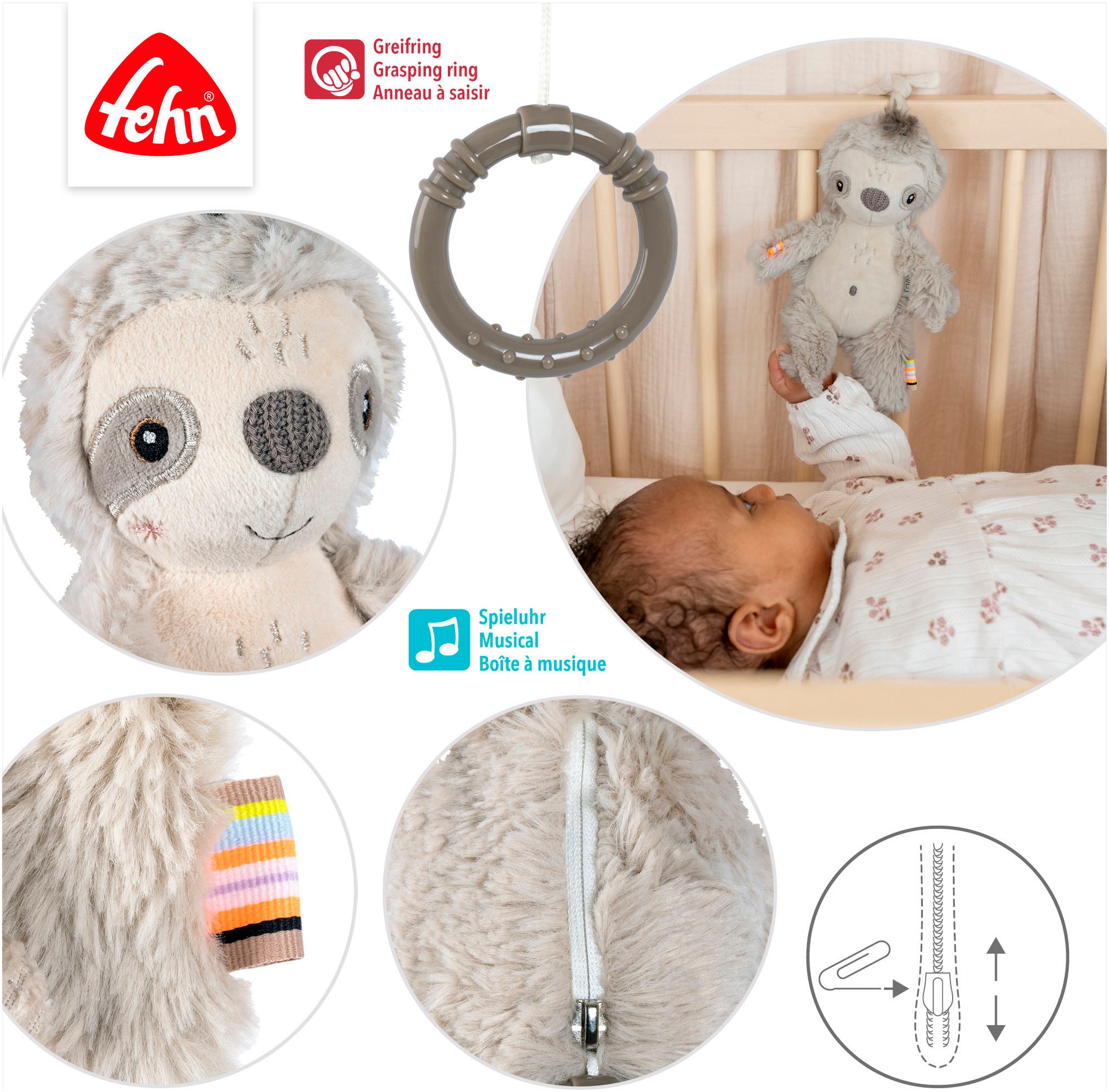 Fehn Spieluhr »Lazy, Crazy & Pink, Faultier«