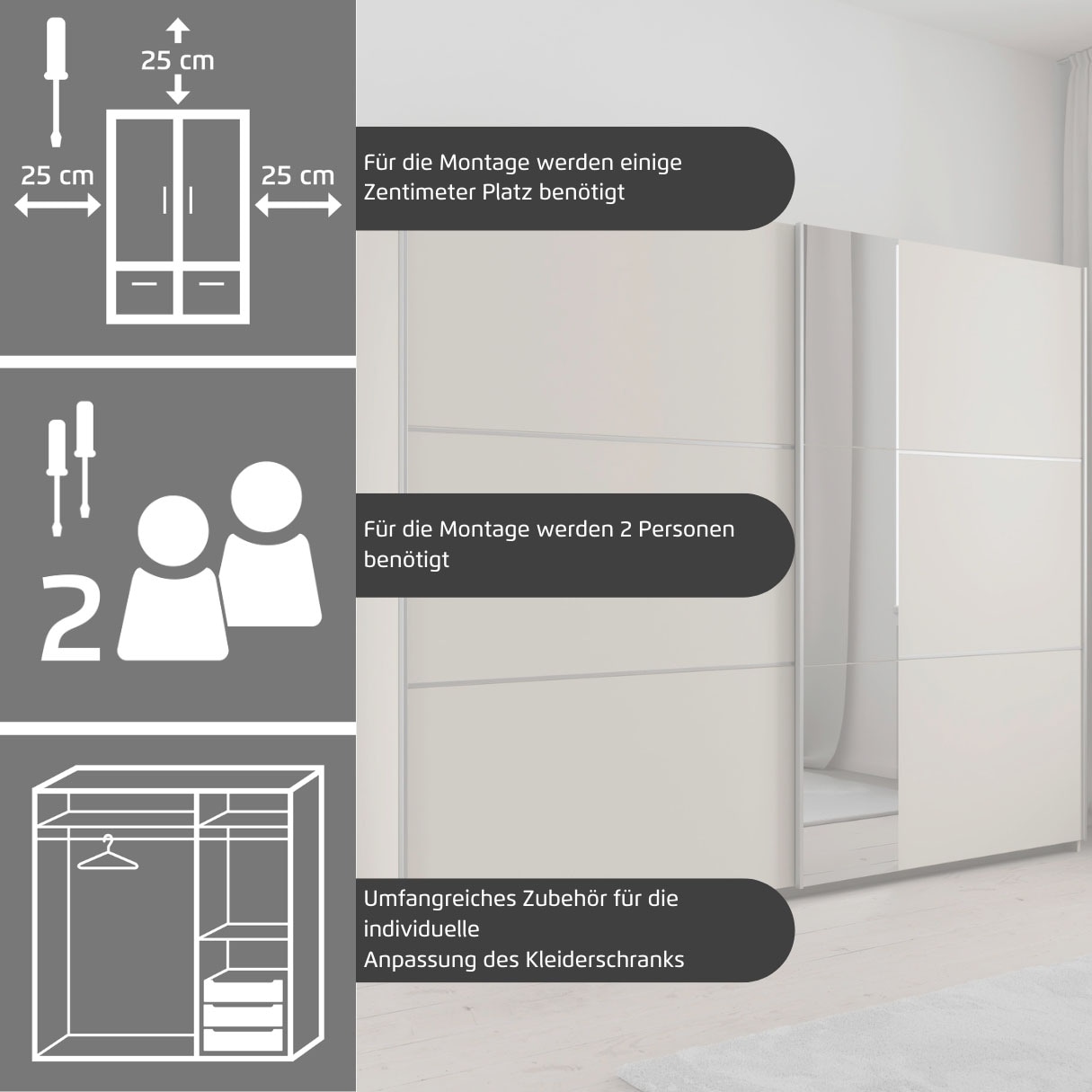 rauch Schwebetürenschrank »Kleiderschrank Schrank Garderobe TOPSELLER ASTANA OTTO´s CHOICE« 3 Ausstattungen BASIC/CLASSIC/PREMIUM, Breiten 175/218/261 cm,  inkl. 2 Stoffboxen sowie Metallgriffleisten TOPSELLER MADE IN GERMANY