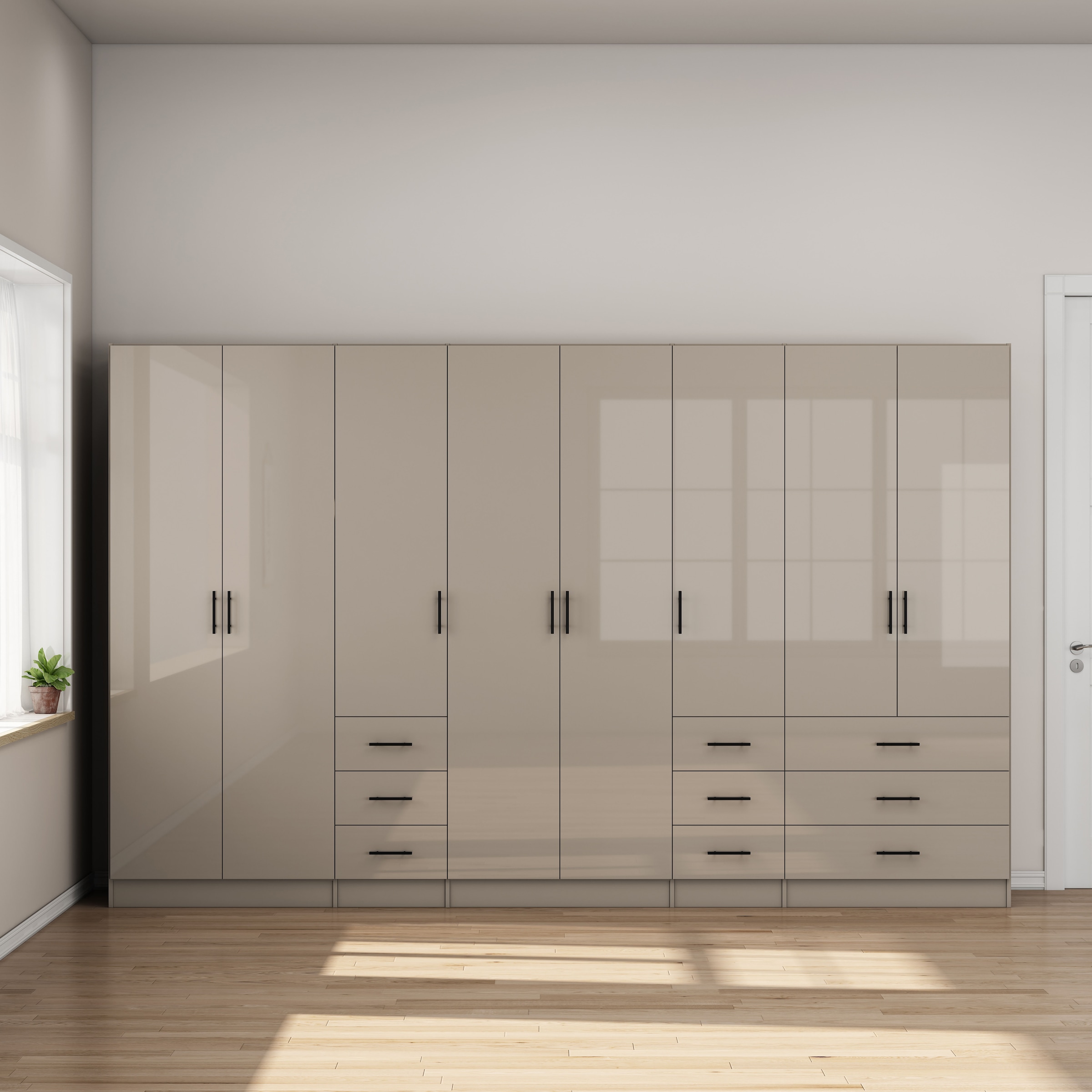 OTTO home Kleiderschrank »Trento Schlafzimmerschrank Garderobe hochglanz« Schrank mit 8 Türen und 9 Schubladen, hochglänzende Fronten