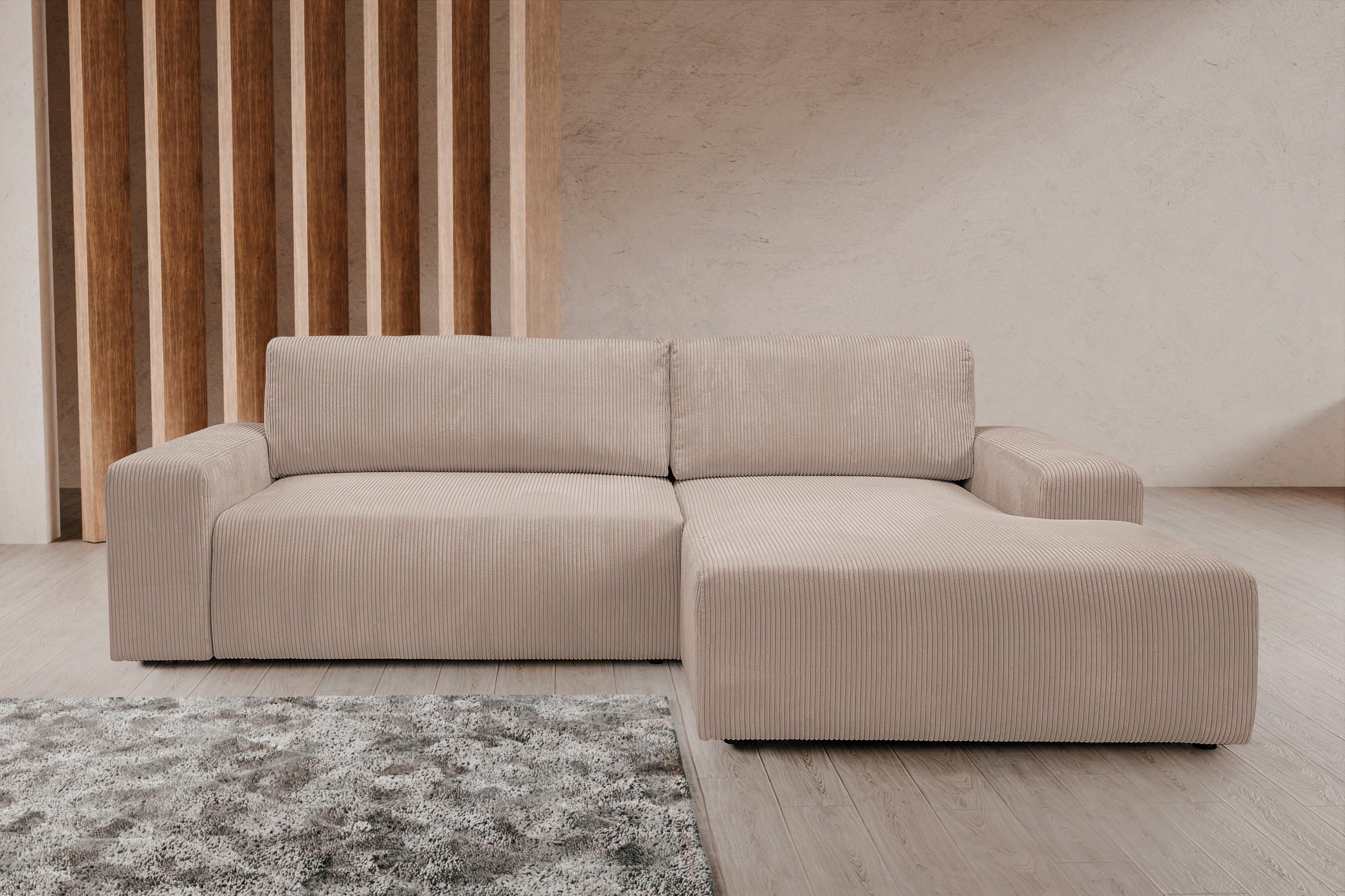 WERK2 Ecksofa »Hugo-L L-Form«, Design Ecksofa in Cord mit Schlaffunktion & Bettkasten