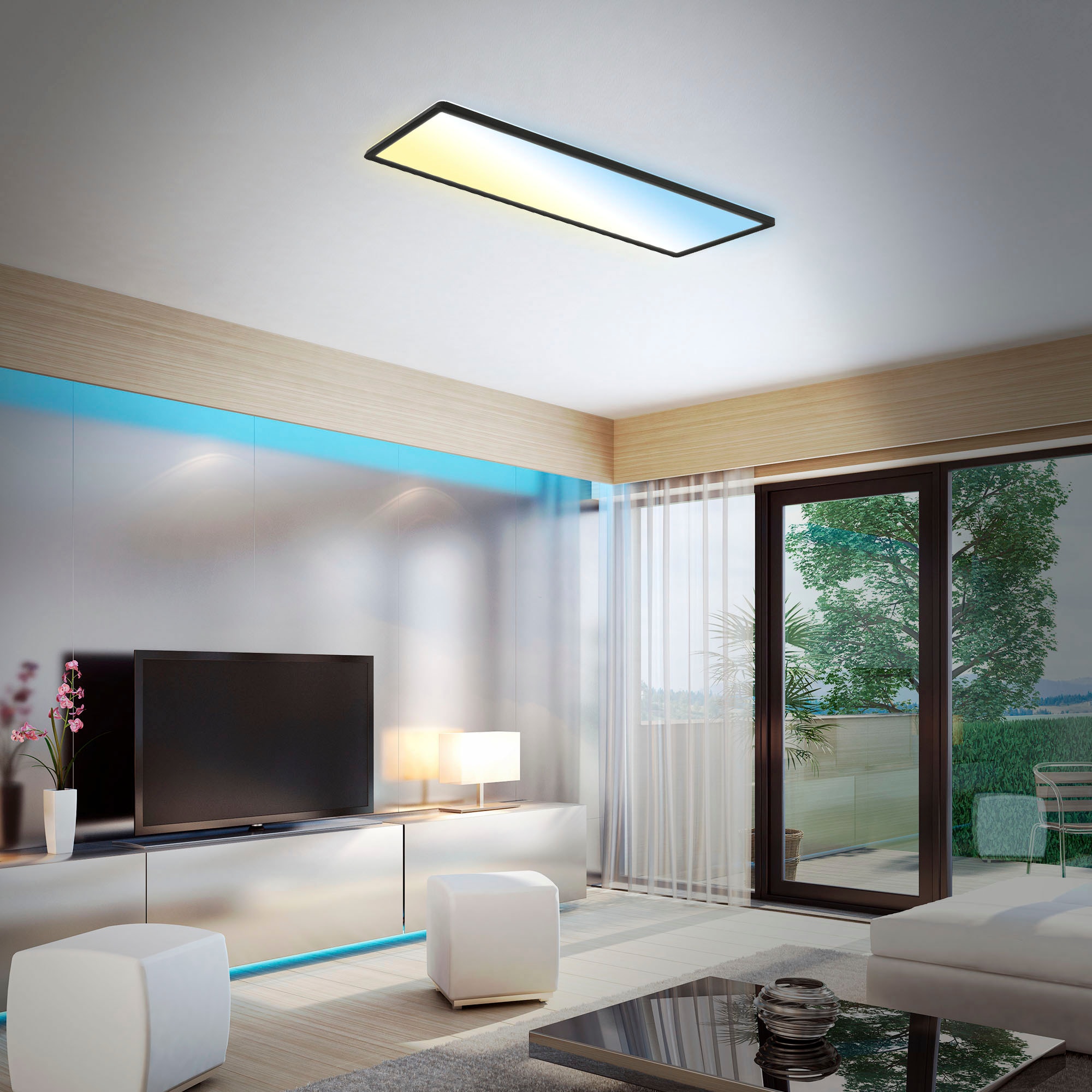 Briloner Leuchten LED Panel »7403015 SLIM«, Leuchtmittel LED-Board | LED fest integriert, Deckenlampe, 58x20x3cm, Schwarz, 23W, Wohnzimmer, Schlafzimmer, Küche