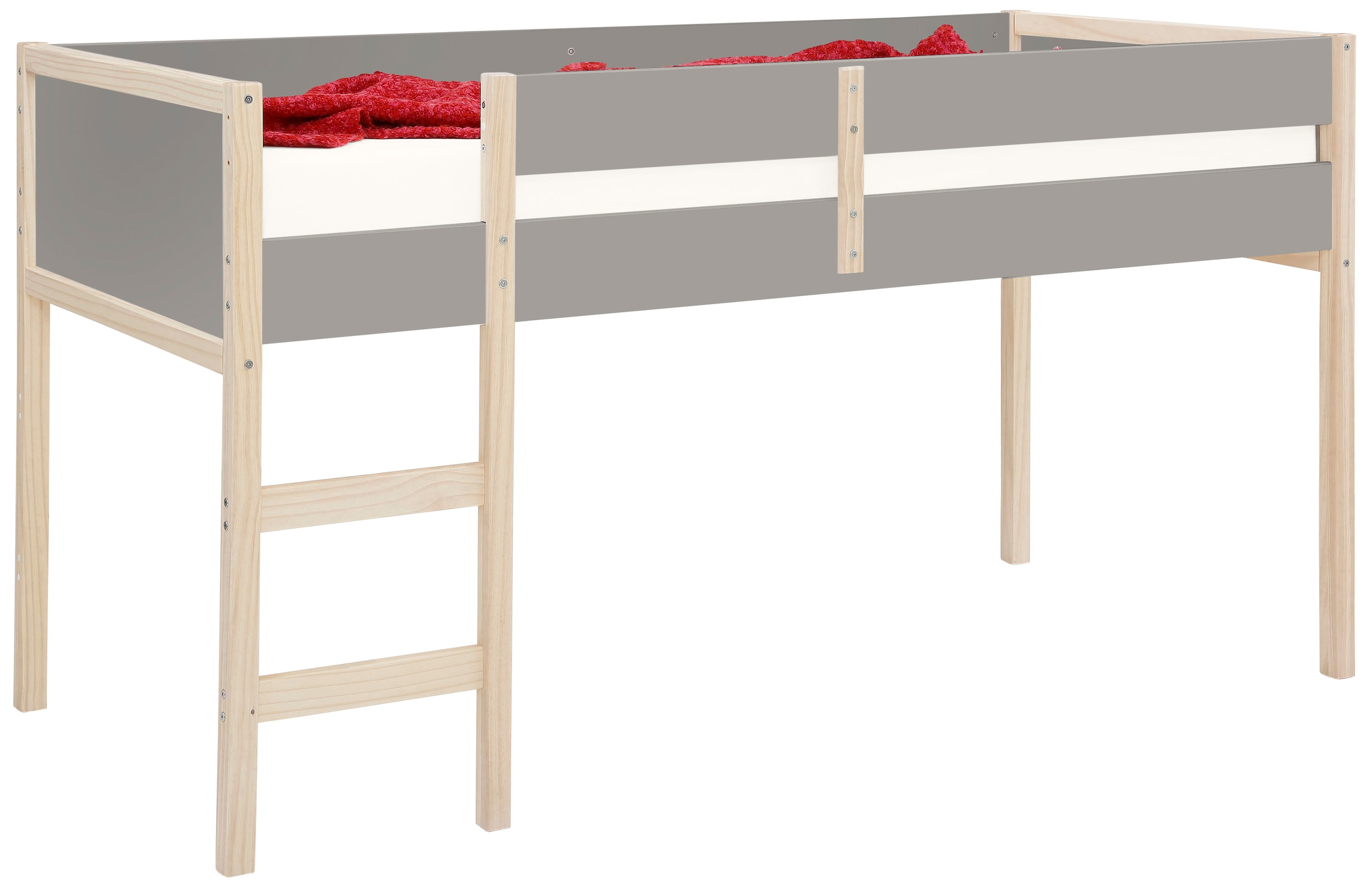 Lüttenhütt Hochbett »Janne«, Kiefernholz, Einzelbett, inklusive Holzleiter, Liegefläche 90x200 cm