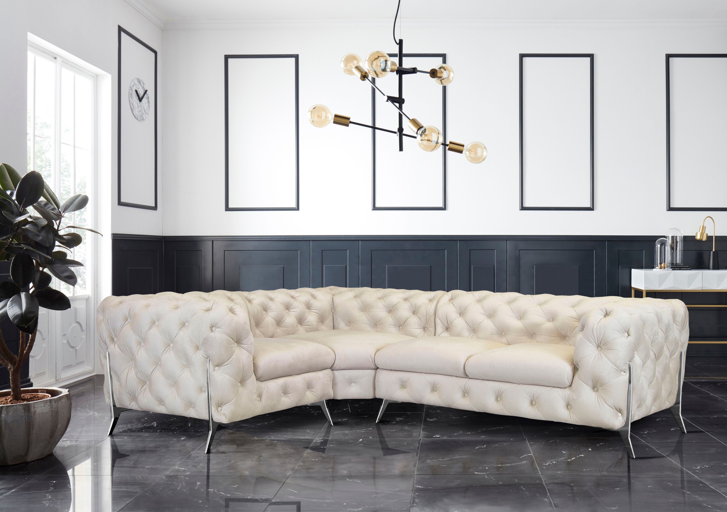 Leonique Chesterfield-Sofa »Amaury L-Form«, moderne Chersterfield-Optik, Breite 262 cm, Fußfarbe wählbar