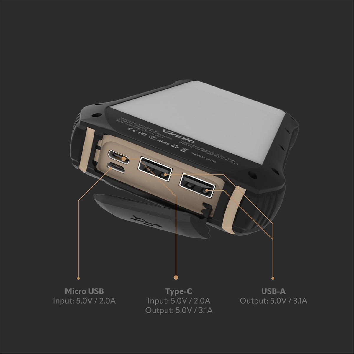 Powerbank »SACA PEAK Solar Powerbank 10.000mAh IP65 1xUSB-C, 2xUSB-A«