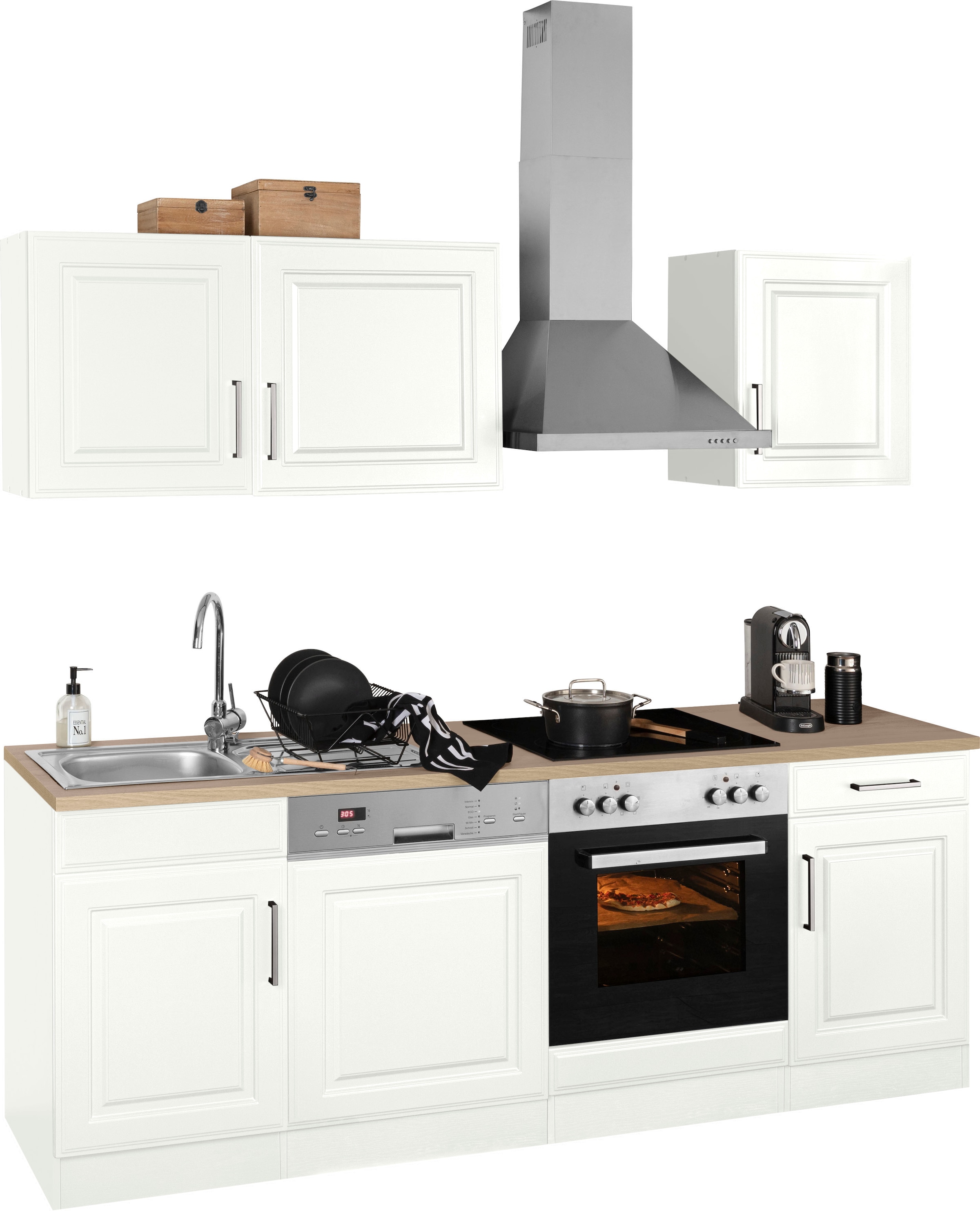 KOCHSTATION Küchenzeile »KS-Stockholm« Breite 220 cm, mit hochwertigen MDF Fronten im Landhaus-Stil