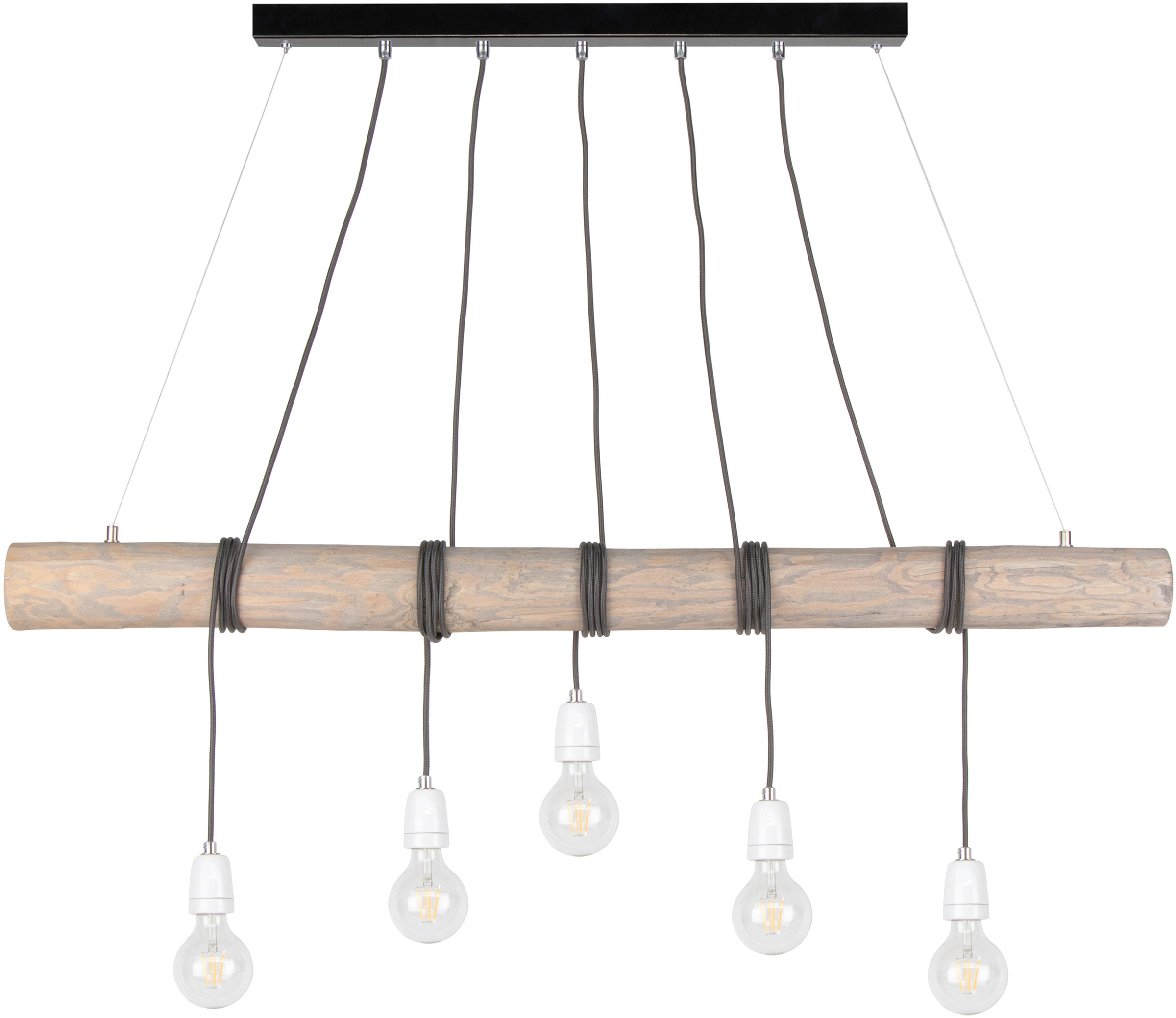 SPOT Light Pendelleuchte »TRABO PORCIA«, E27, Hängeleuchte, Holzbalken aus massivem Kiefernholz Ø 8-12 cm, Holz grau gebeizt, nachhaltig - FSC®-zertifiziert, Made in Europe